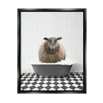 Stupell Industries Ram in Bathroom Tub Animals & Insects Painting Black Floater Framed Art Print Wall Art, 17 x 21