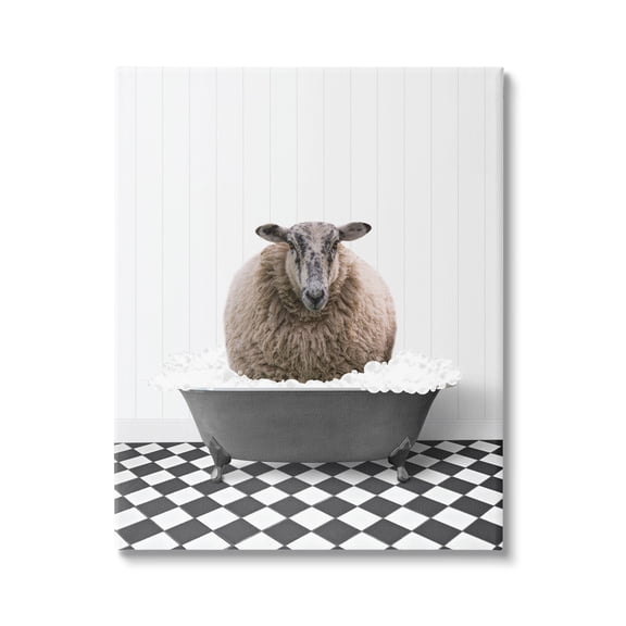 Stupell Industries Ram in Bathroom Tub Animals & Insects Painting Gallery Wrapped Canvas Print Wall Art, 16 x 20