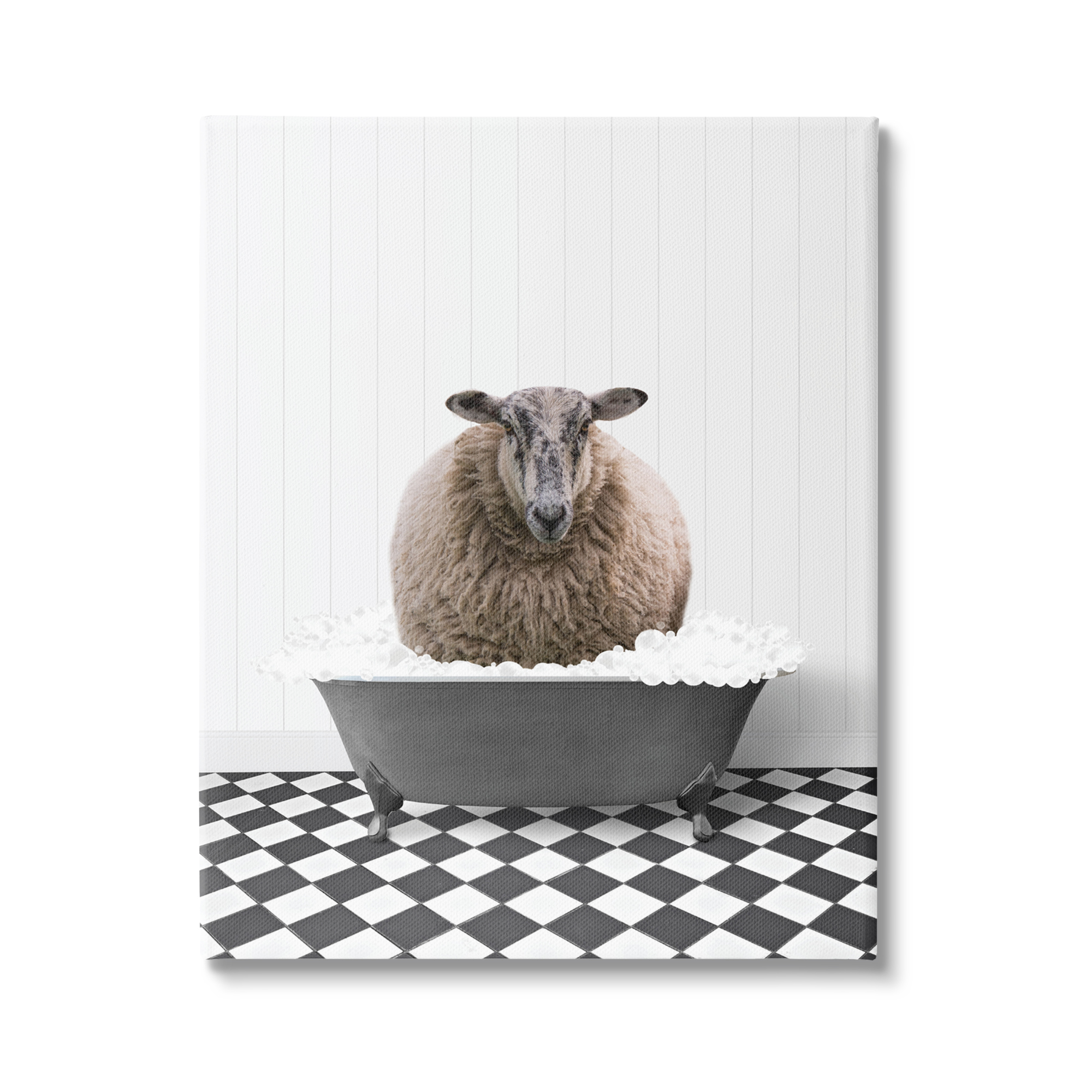 Stupell Industries Ram in Bathroom Tub Animals & Insects Painting Gallery Wrapped Canvas Print Wall Art, 30 x 40