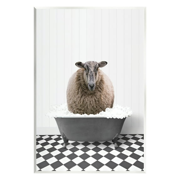 Stupell Industries Ram in Bathroom Tub Animals & Insects Painting Unframed Art Print Wall Art, 10 x 15