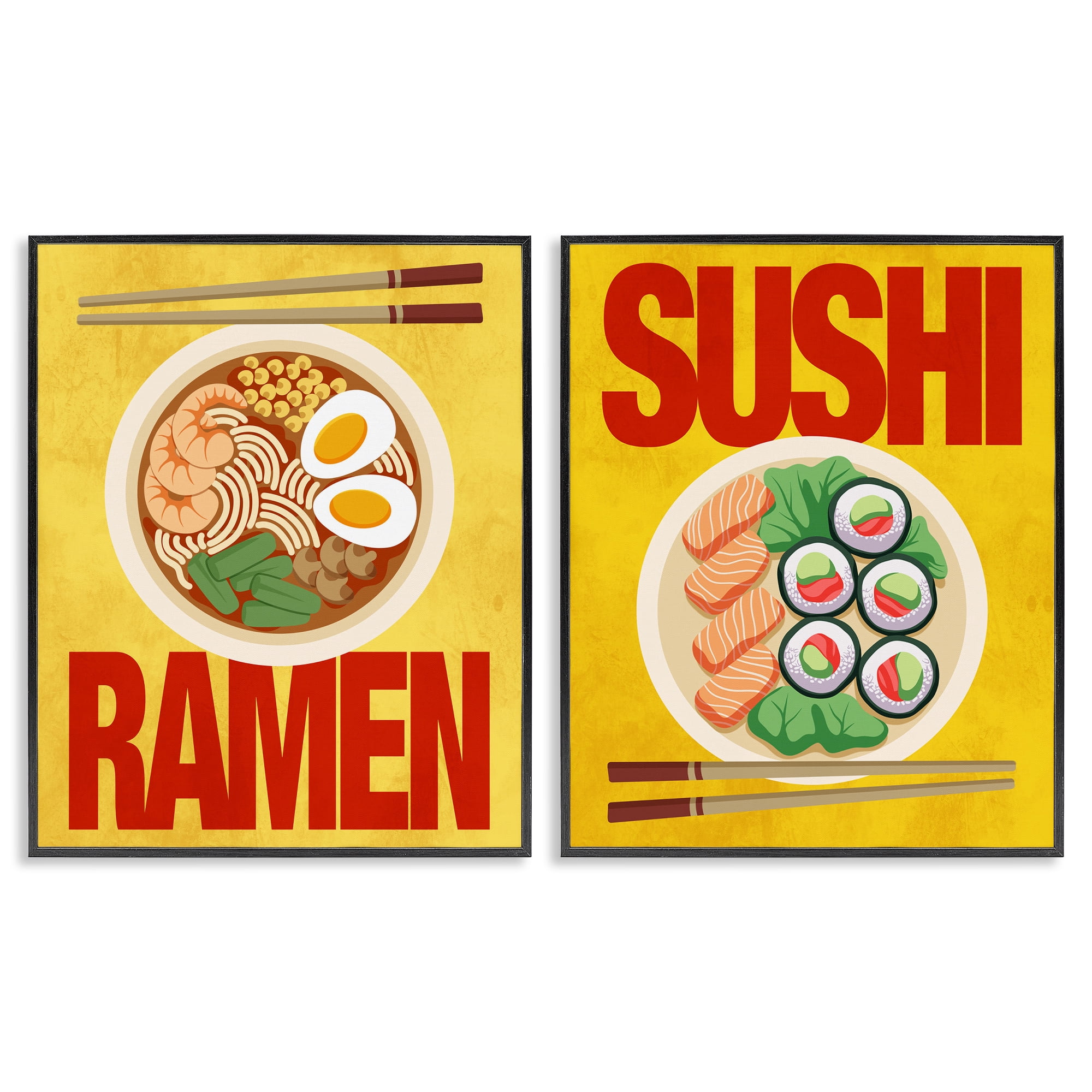 Stupell Industries Ramen & Sushi Japanese Cuisine 2 Piece Black Framed Giclee Art Set, design by Marcus Prime