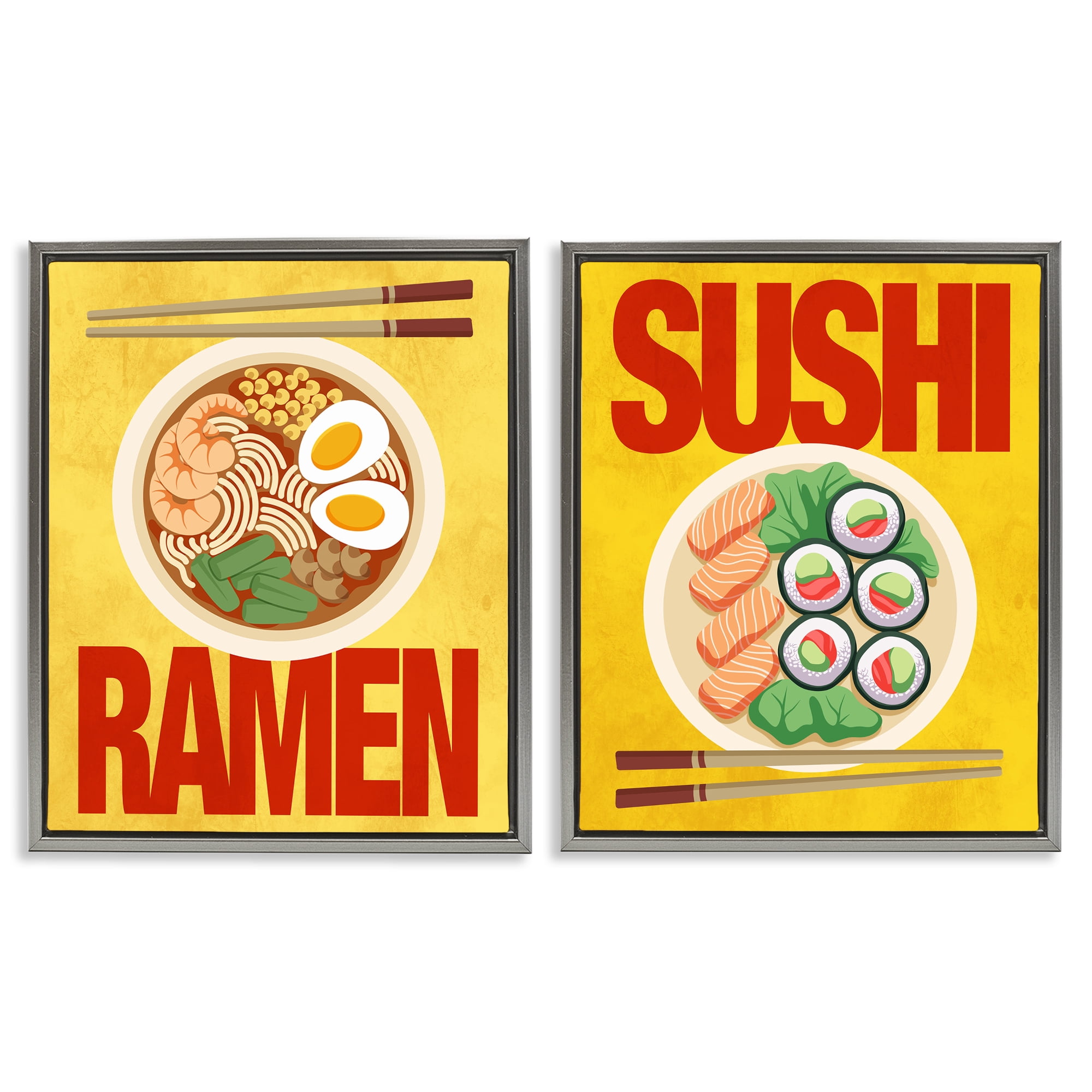 Stupell Industries Ramen & Sushi Japanese Cuisine 2 Piece Gray Framed Floater Canvas Set, design by Marcus Prime
