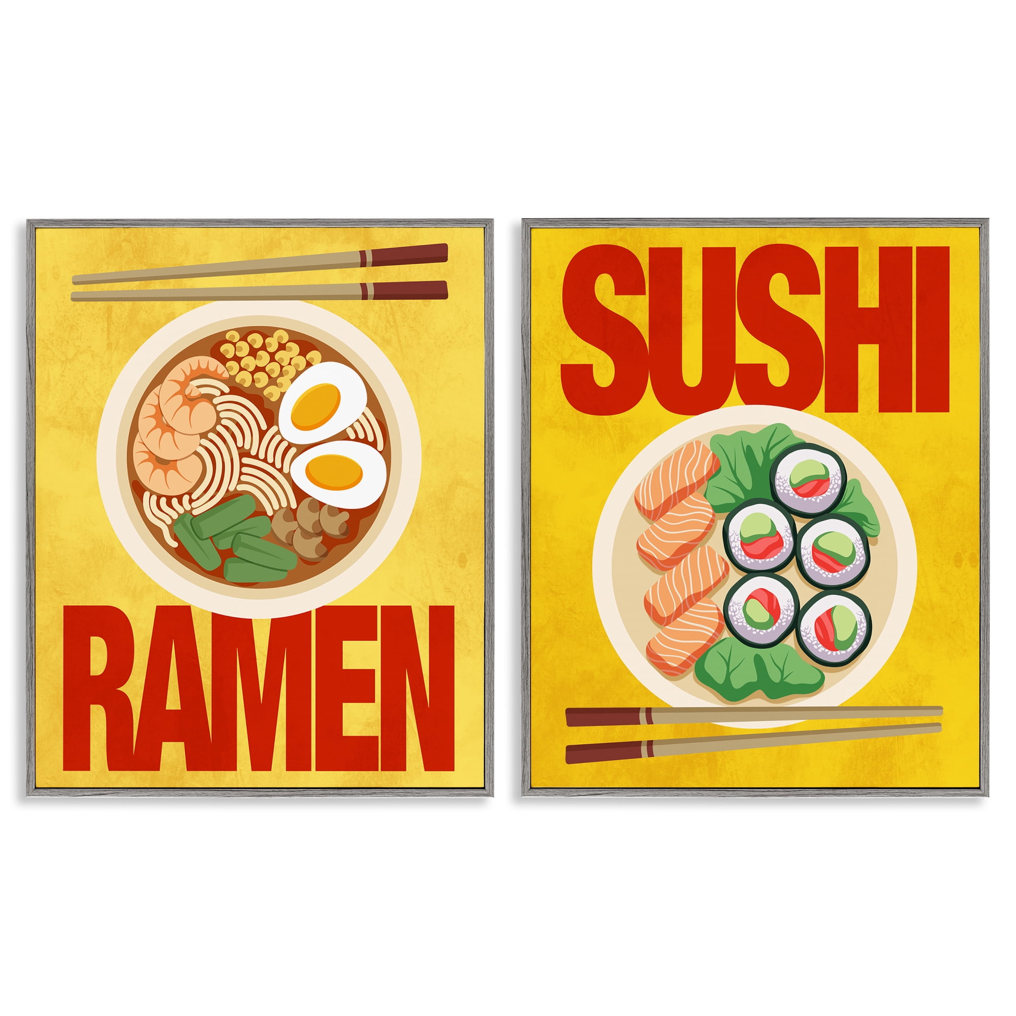 Stupell Industries Ramen & Sushi Japanese Cuisine 2 Piece Gray Framed Giclee Art Set, design by Marcus Prime
