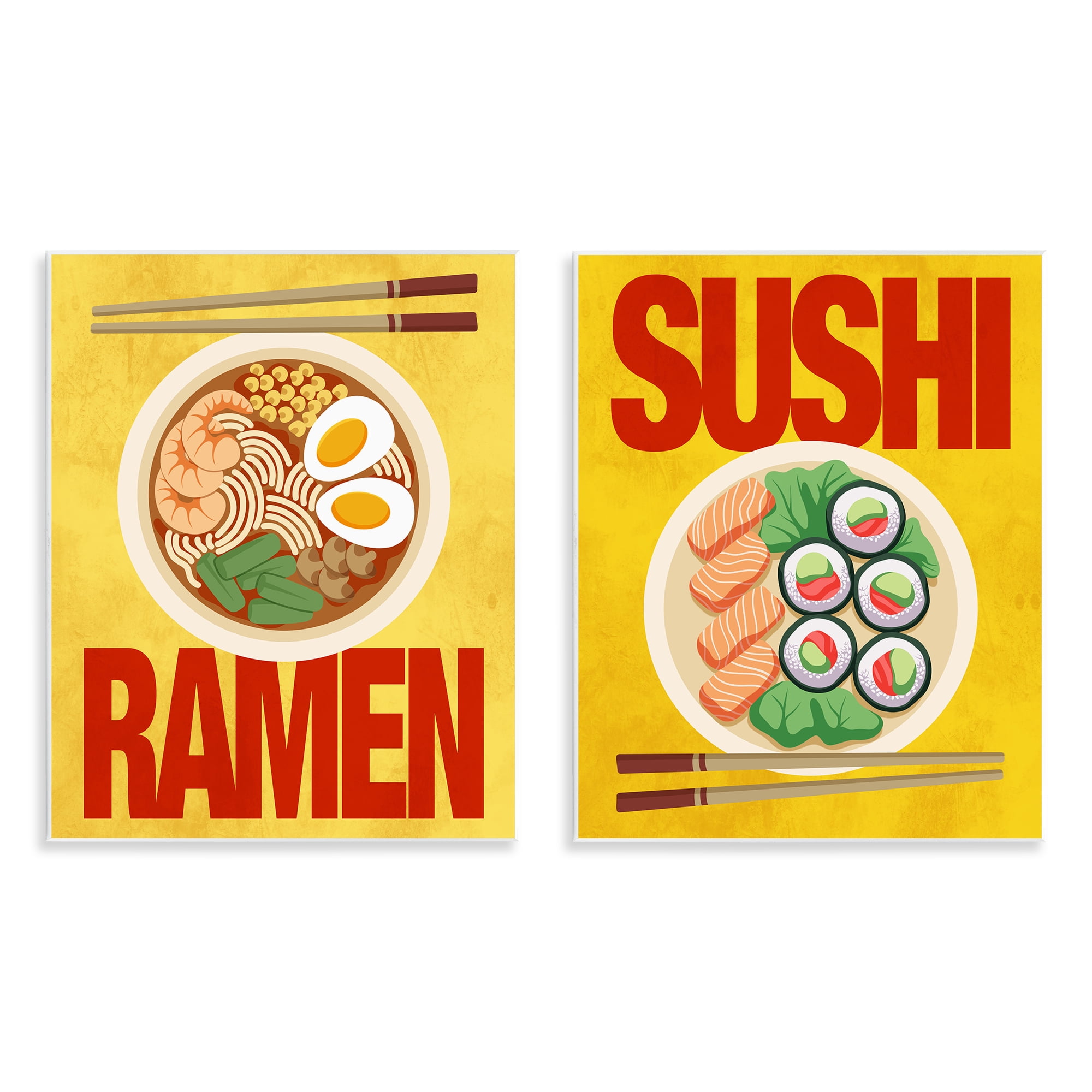 Stupell Industries Ramen & Sushi Japanese Cuisine 2 Piece Wall Plaque Art Set, design by Marcus Prime