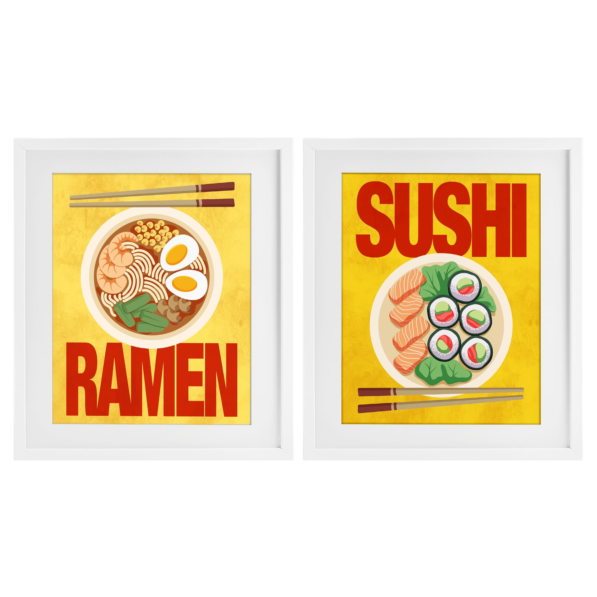 Stupell Industries Ramen & Sushi Japanese Cuisine 2 Piece White Framed Print Under Glass Set, design by Marcus Prime