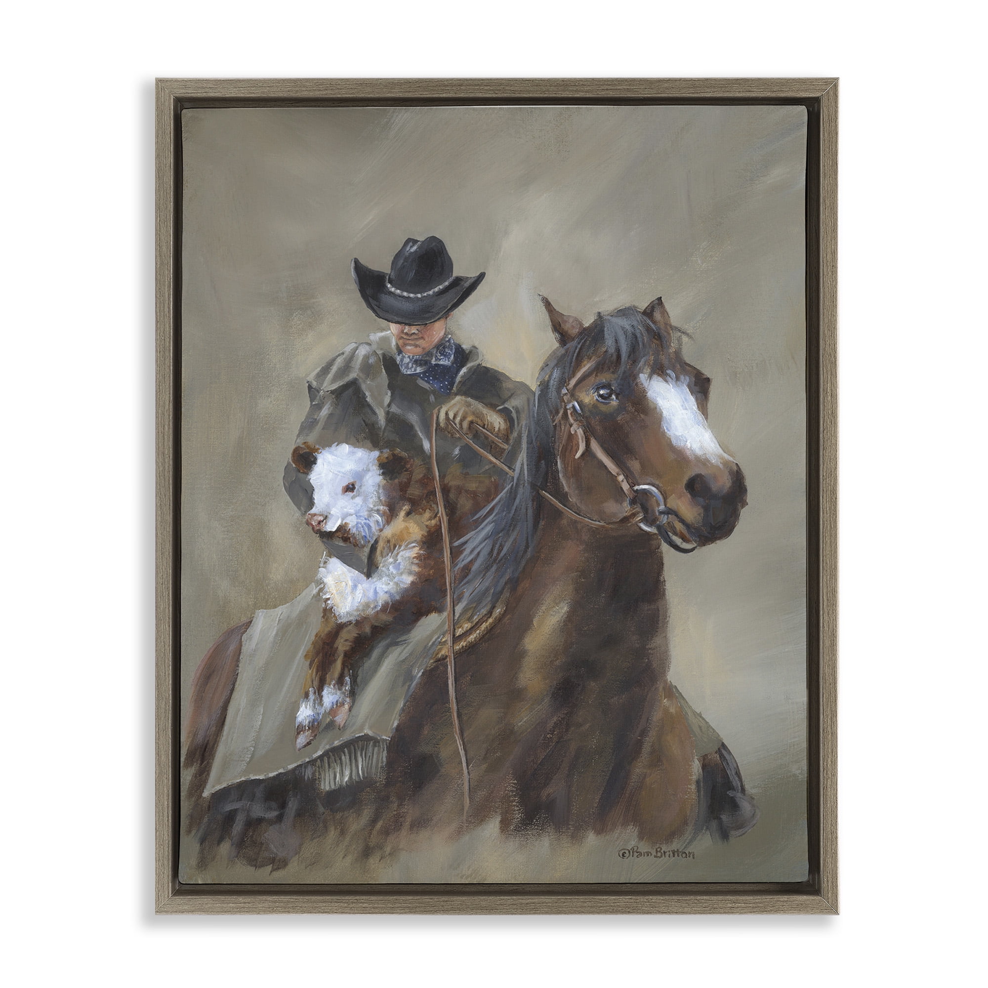 Stupell Industries Ranch Cowboy & Western Horse Animals & Insects Painting Brown Floater Framed Canvas Art Print Wall Art, 25 x 31