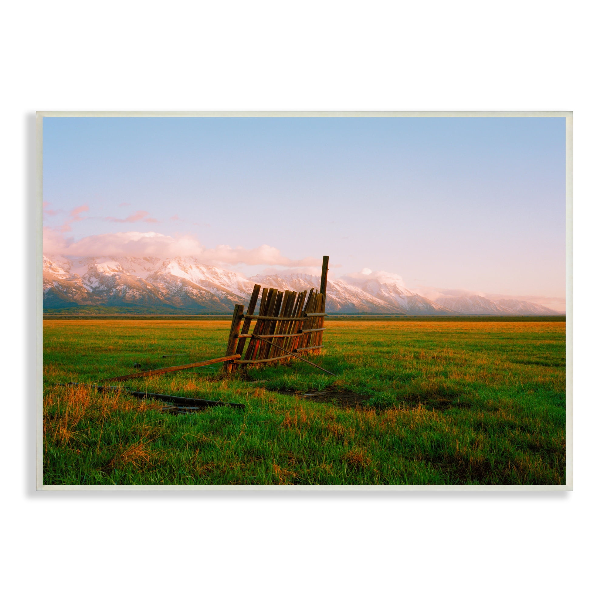 Stupell Industries Ranch Fence Grasslands Mountain Range Clear Sky Sunrise,19 x 13, Design by Sol Rapson
