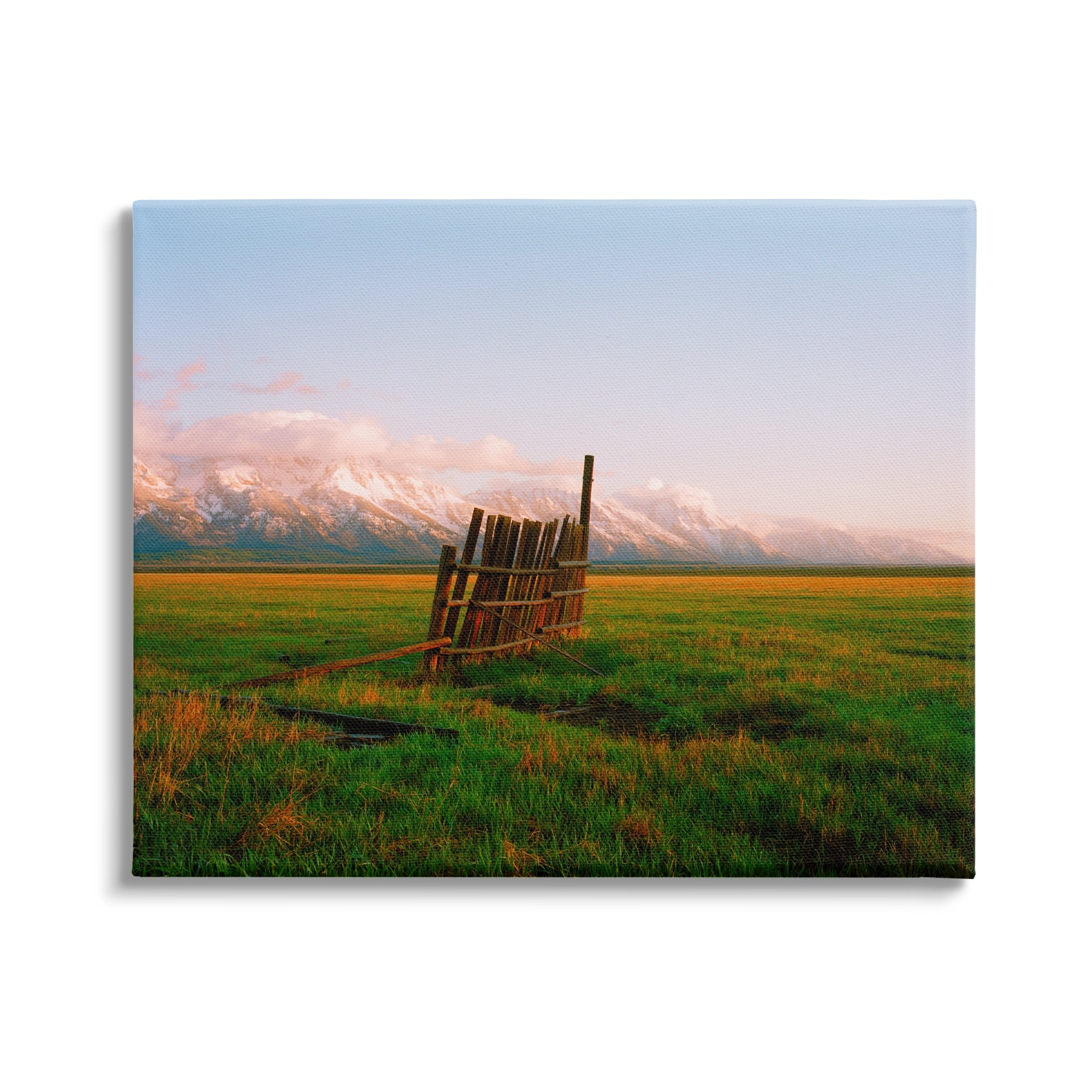 Stupell Industries Ranch Fence Grasslands Mountain Range Clear Sky Sunrise,20 x 16, Design by Sol Rapson