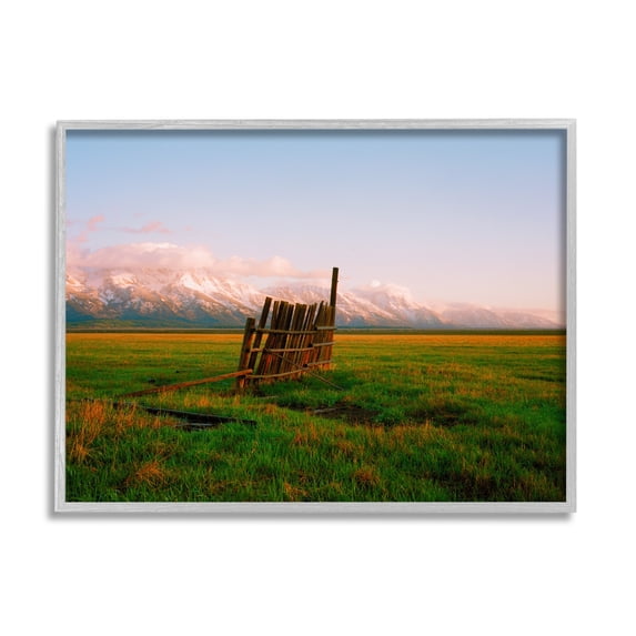 Stupell Industries Ranch Fence Grasslands Mountain Range Clear Sky Sunrise,20 x 16, Design by Sol Rapson
