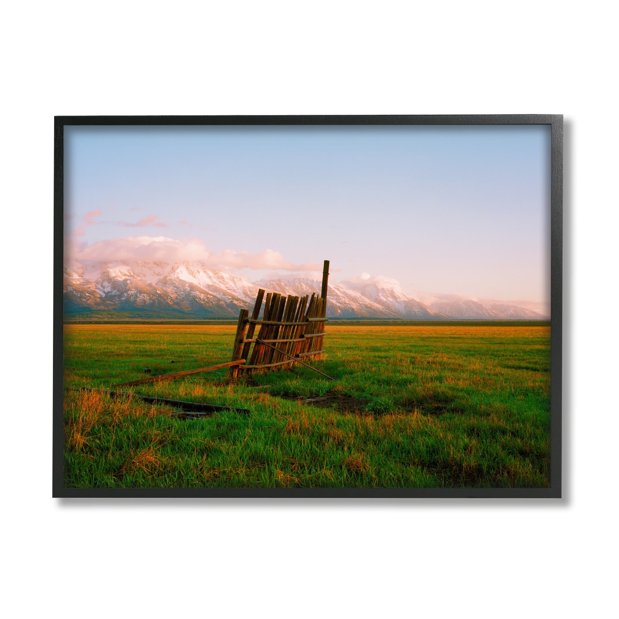 Stupell Industries Ranch Fence Grasslands Mountain Range Clear Sky Sunrise,20 x 16, Design by Sol Rapson