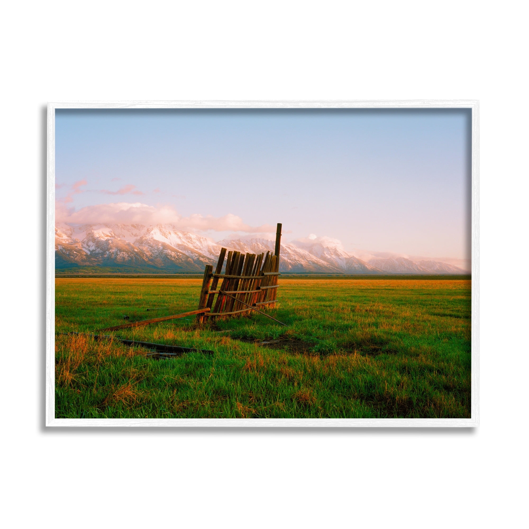 Stupell Industries Ranch Fence Grasslands Mountain Range Clear Sky Sunrise,20 x 16, Design by Sol Rapson