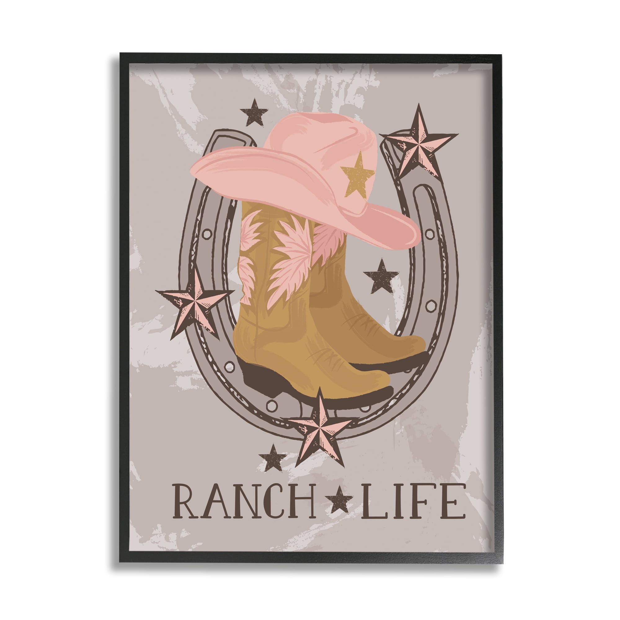 Stupell Industries Ranch Life Cowgirl Horseshoe Nature Painting Black Framed Art Print Wall Art, 11 x 14