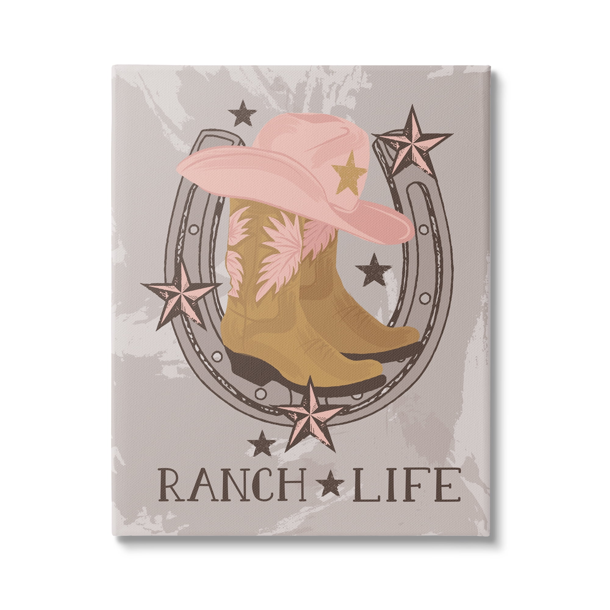 Stupell Industries Ranch Life Cowgirl Horseshoe Nature Painting Gallery Wrapped Canvas Art Print Wall Art, 30 x 40