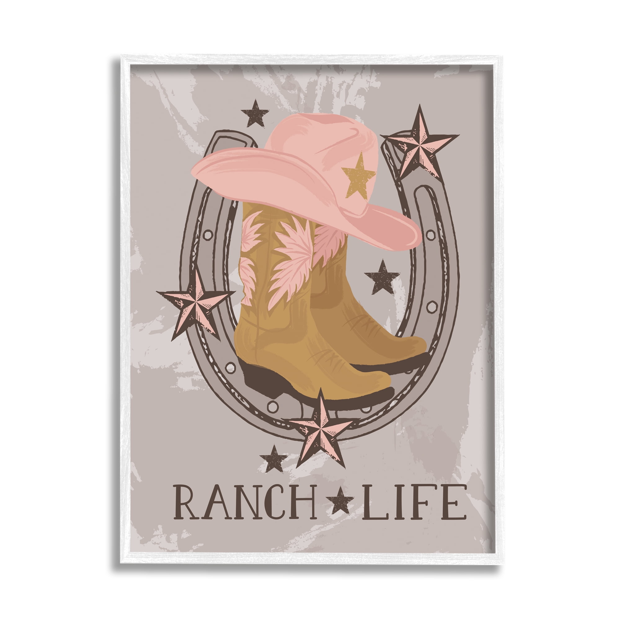 Stupell Industries Ranch Life Cowgirl Horseshoe Nature Painting White Framed Art Print Wall Art, 16 x 20