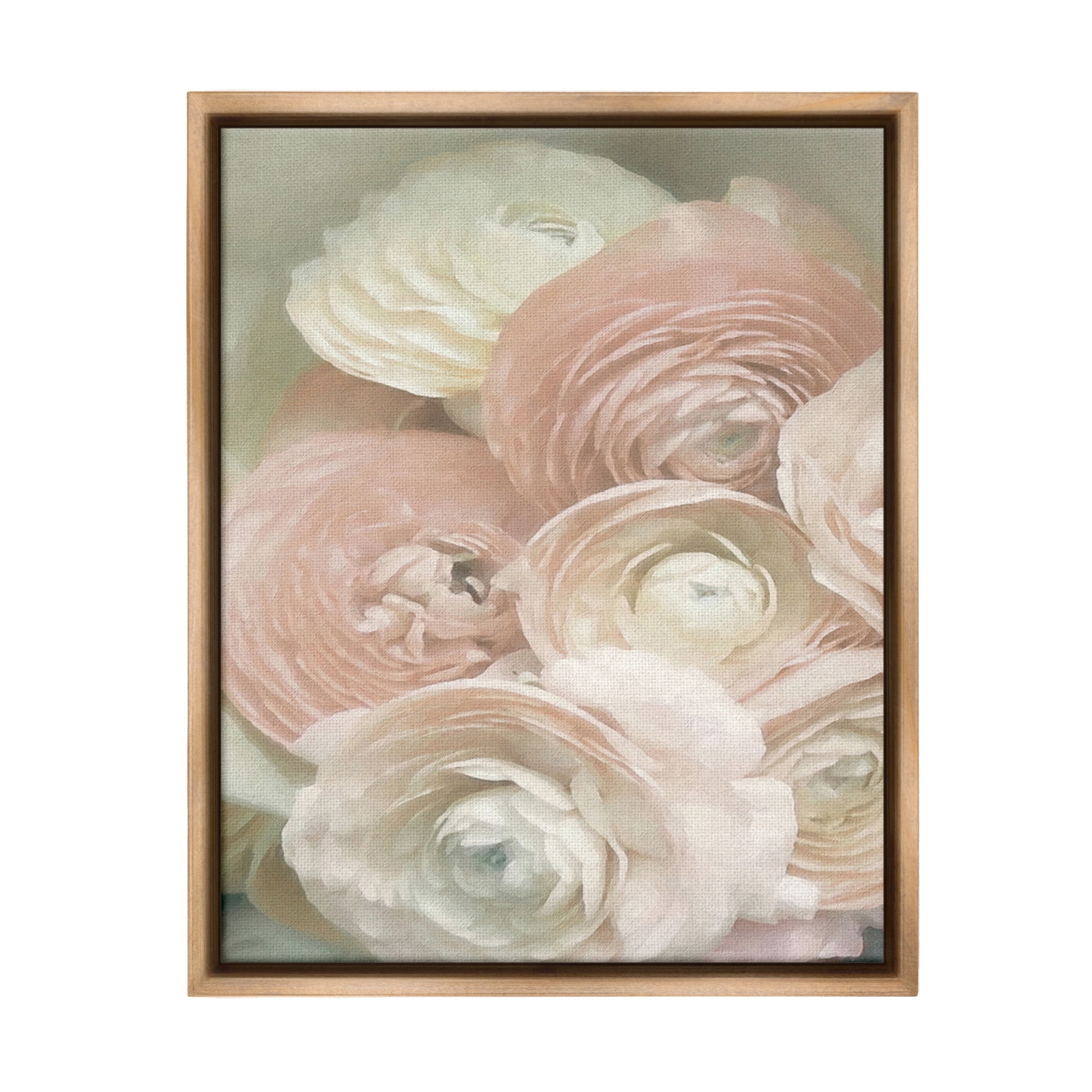 Stupell Industries Ranunculus Blooms Pattern Botanical & Floral Photography Brown Floater Framed Canvas Art Print Wall Art, 17 x 21