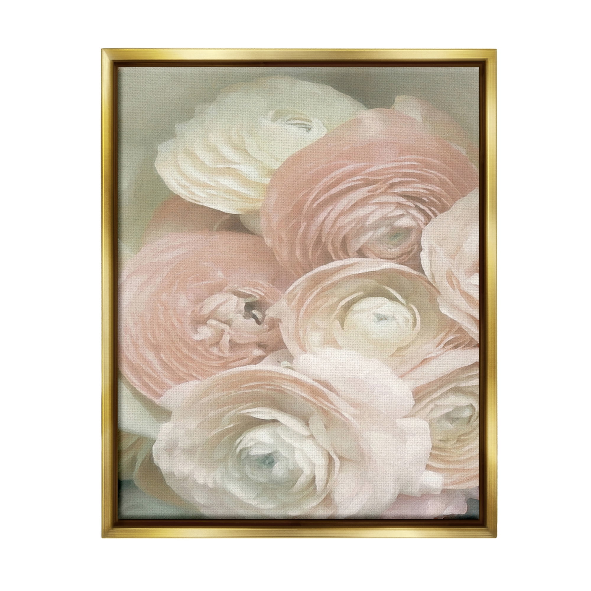 Stupell Industries Ranunculus Blooms Pattern Botanical & Floral Photography Gold Floater Framed Canvas Art Print Wall Art, 25 x 31