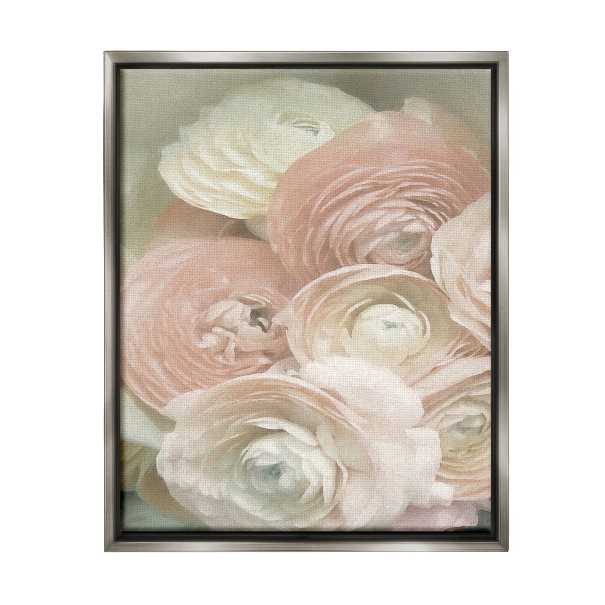 Stupell Industries Ranunculus Blooms Pattern Botanical & Floral Photography Gray Floater Framed Canvas Art Print Wall Art, 17 x 21
