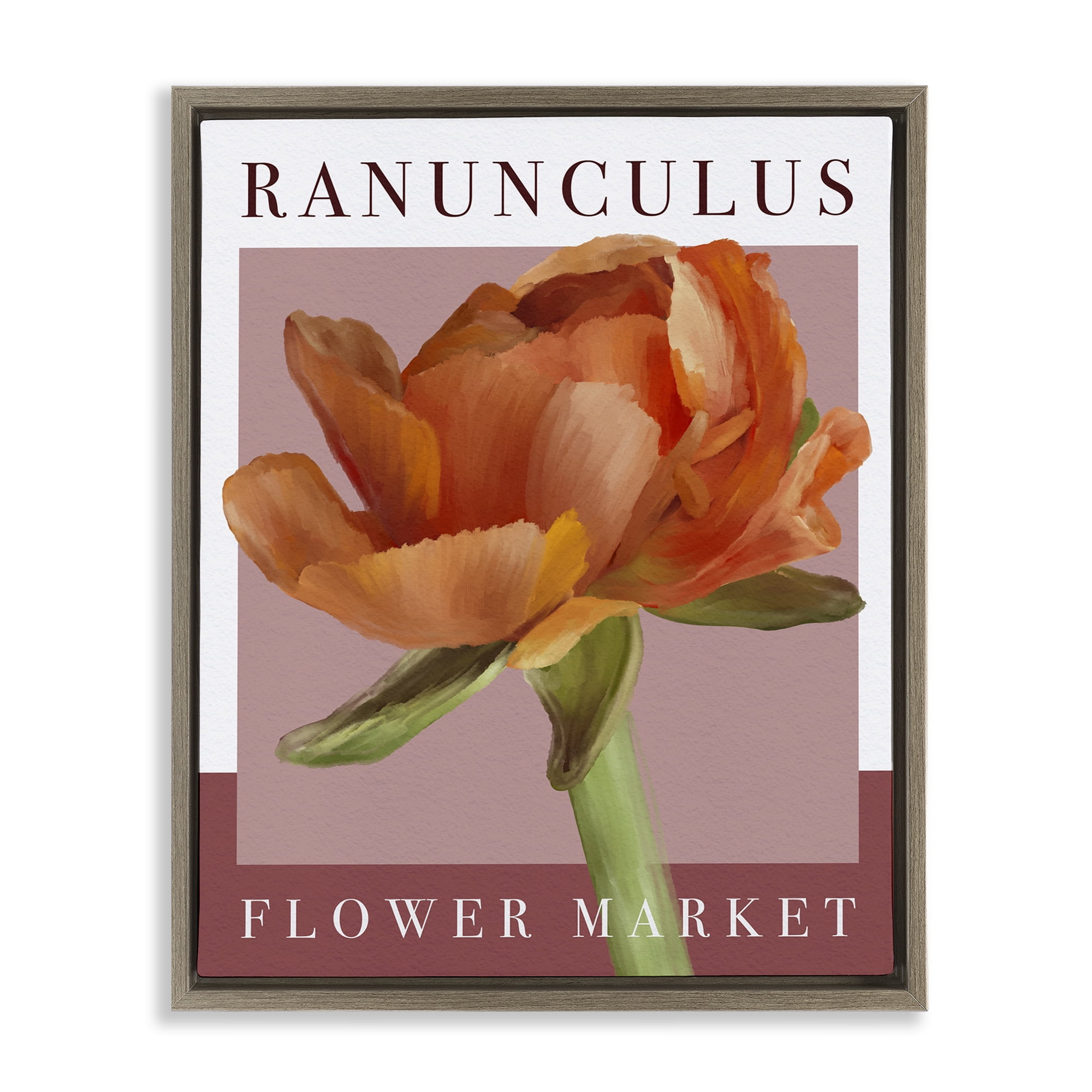 Stupell Industries Ranunculus Flower Market Brown Framed Floater Canvas Wall Art, design by Jennifer Stith