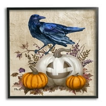 Stupell Industries Raven & Jack-o-Lantern Holiday Painting Black Framed Art Print Wall Art, 12 x 12