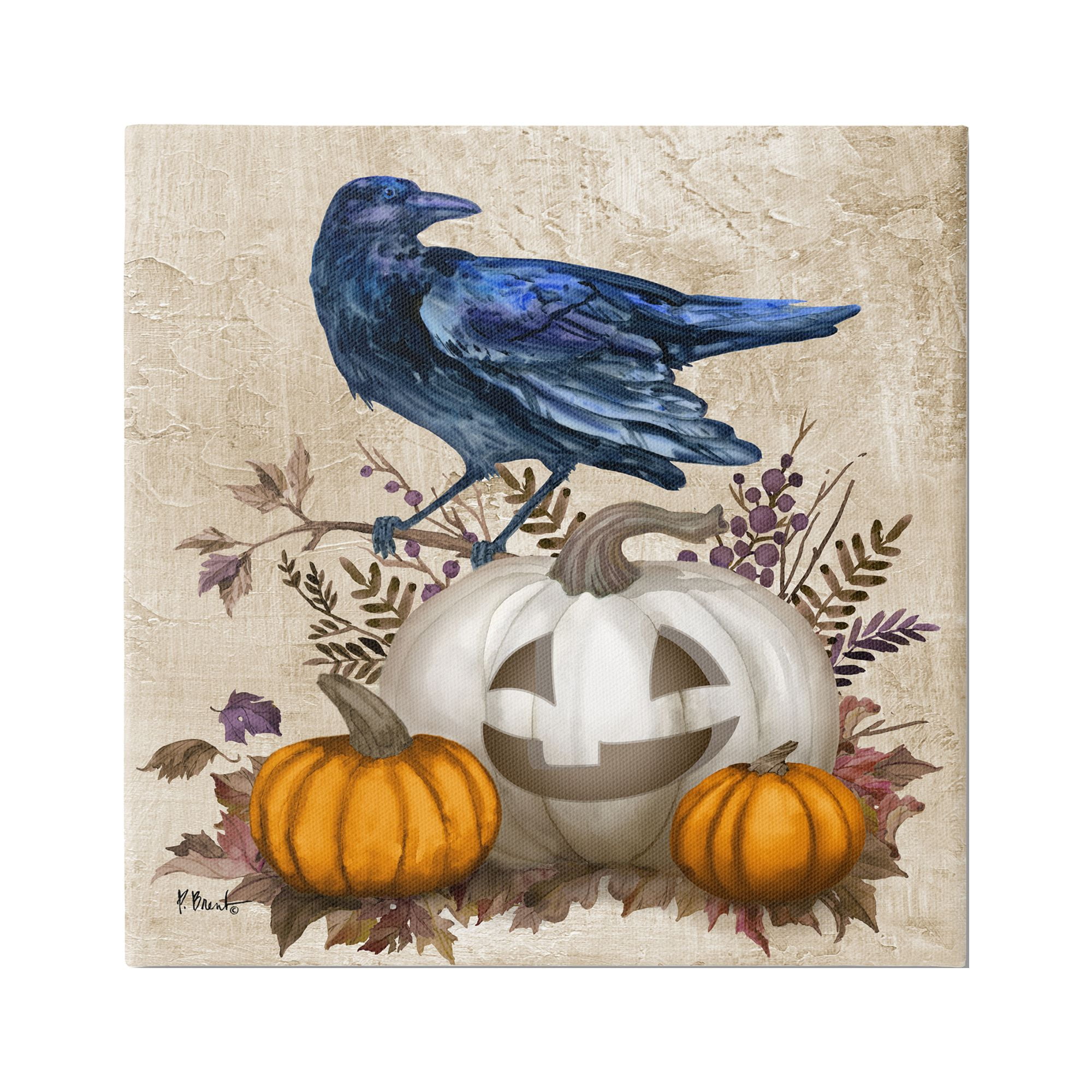 Stupell Industries Raven & Jack-o-Lantern Holiday Painting Gallery Wrapped Canvas Print Wall Art, 30 x 30
