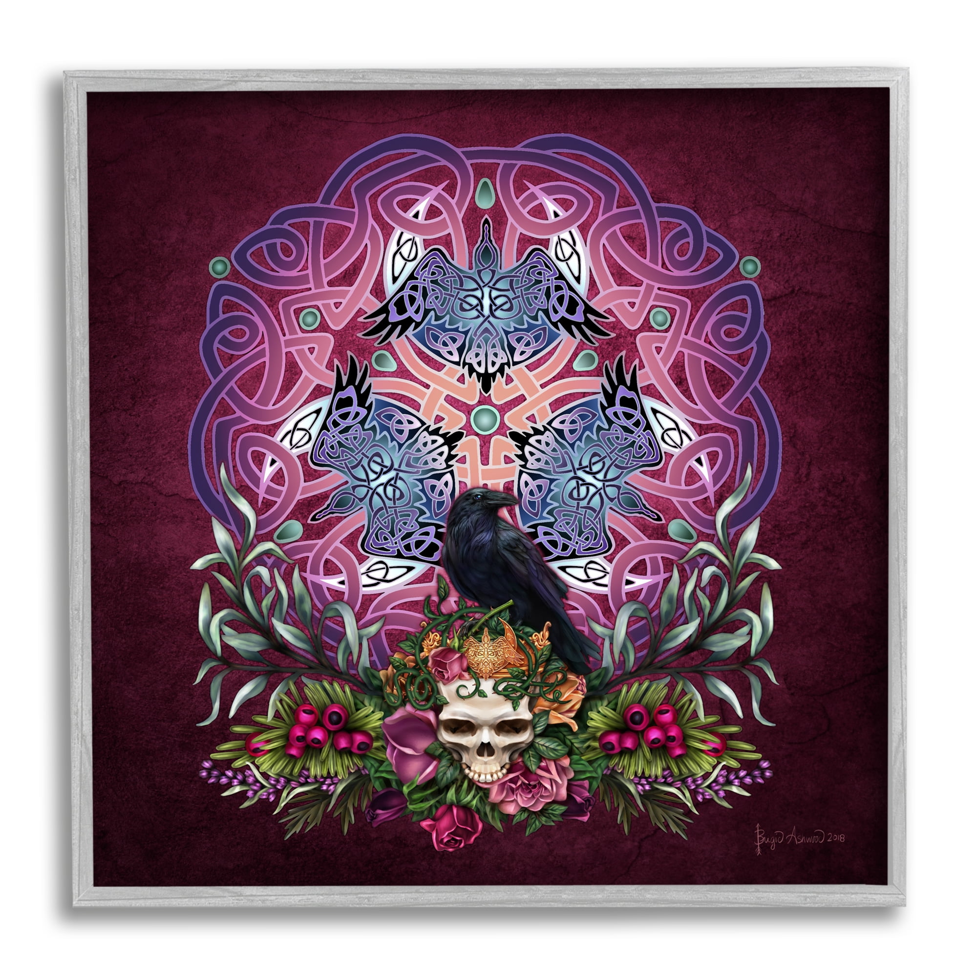 Stupell Industries Ravens & Celtic Knot Animals & Insects Painting Gray Framed Art Print Wall Art, 17 x 17