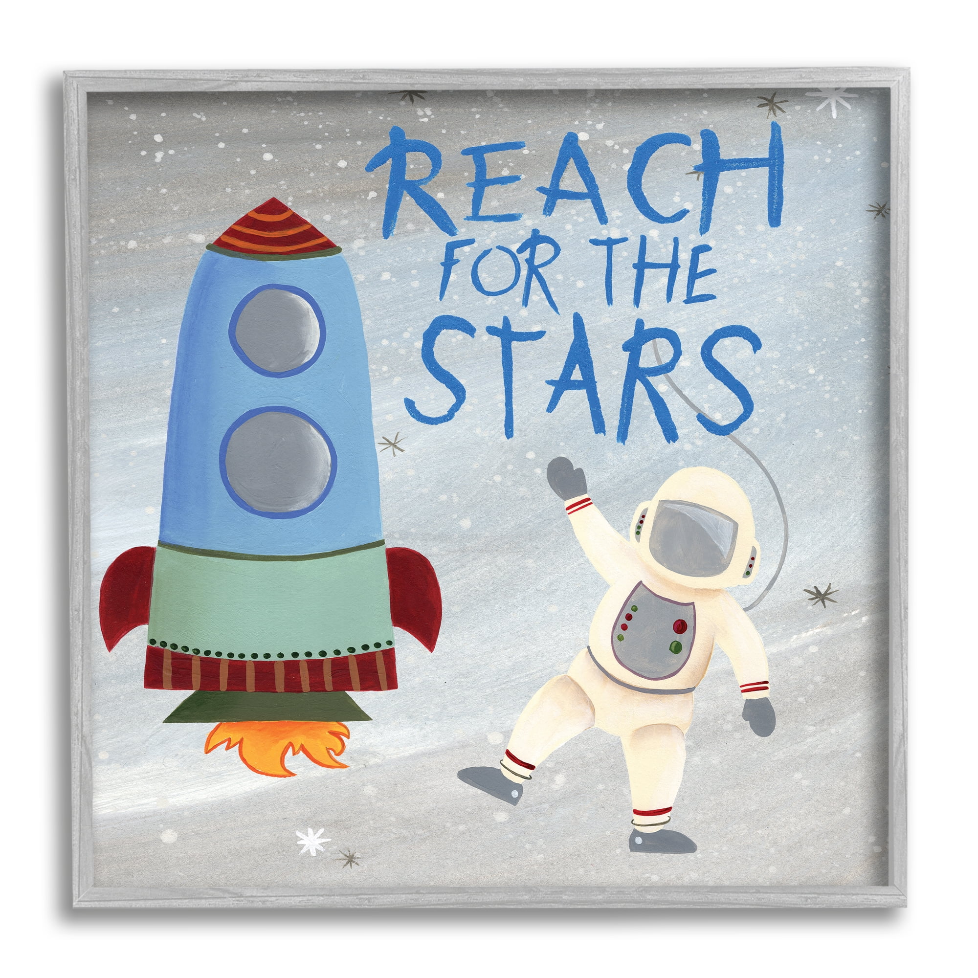 Stupell Industries Reach For The Stars Quote Sci-Fi Space Rocket Astronaut, 24 x 24, Designed by Regina Moore