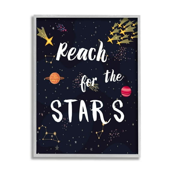 Stupell Industries Reach The Stars Motivational Phrase Outer Space Planets,11 x 14, Design by Amanda Murray