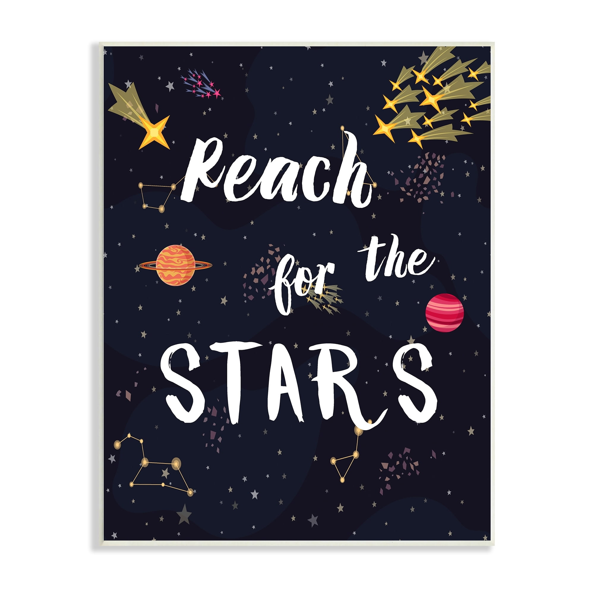 Stupell Industries Reach The Stars Motivational Phrase Outer Space Planets,13 x 19, Design by Amanda Murray