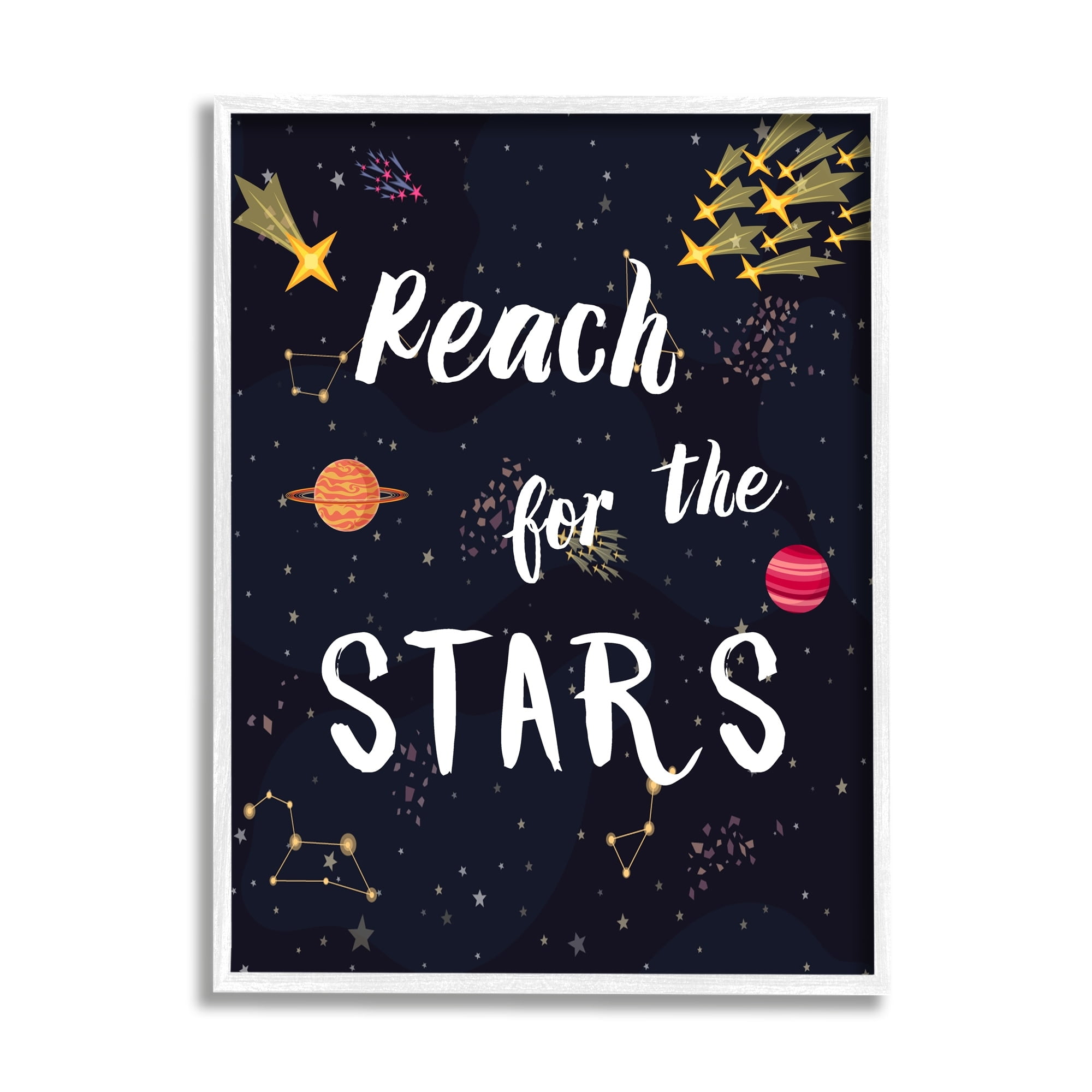 Stupell Industries Reach The Stars Motivational Phrase Outer Space Planets,16 x 20, Design by Amanda Murray