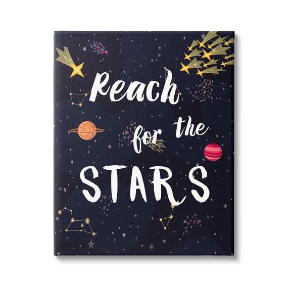 Stupell Industries Reach The Stars Motivational Phrase Outer Space Planets,16 x 20, Design by Amanda Murray