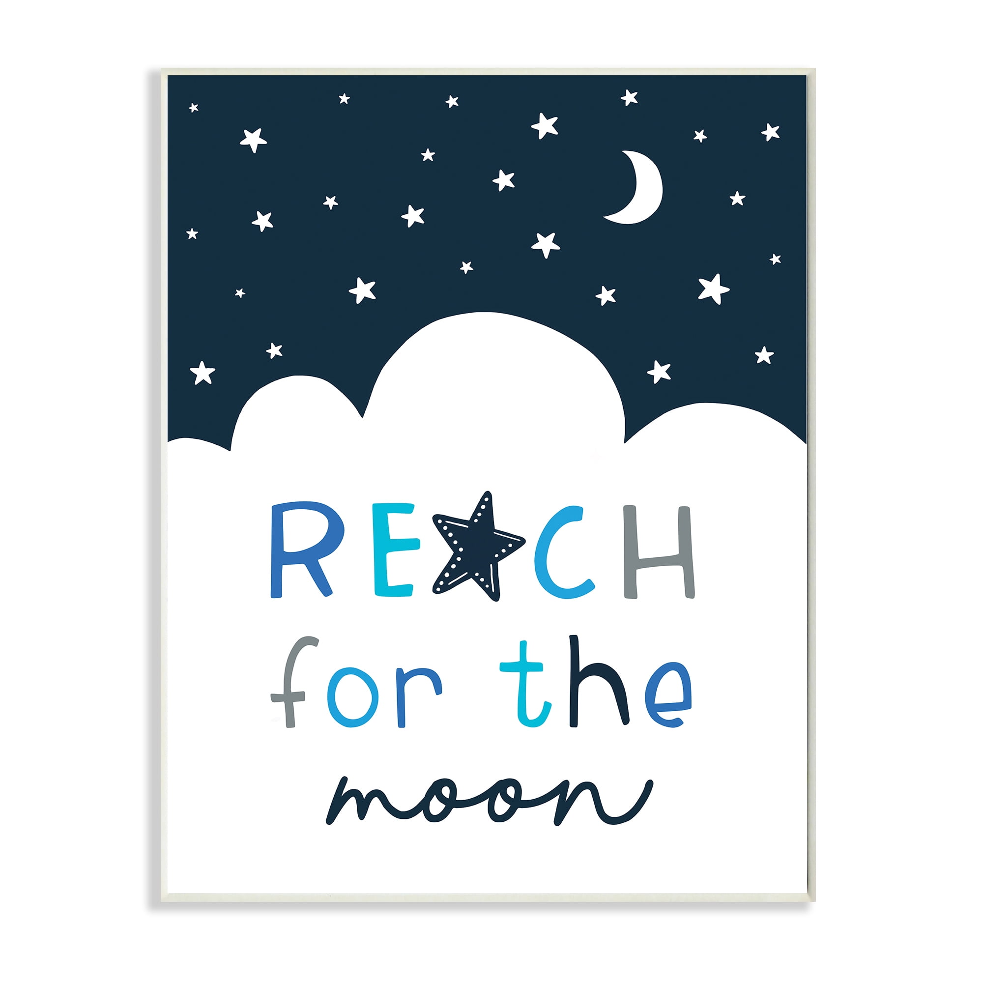 Stupell Industries Reach for Moon Phrase Night Sky Clouds,13 x 19,Designed by Elizabeth Tyndall