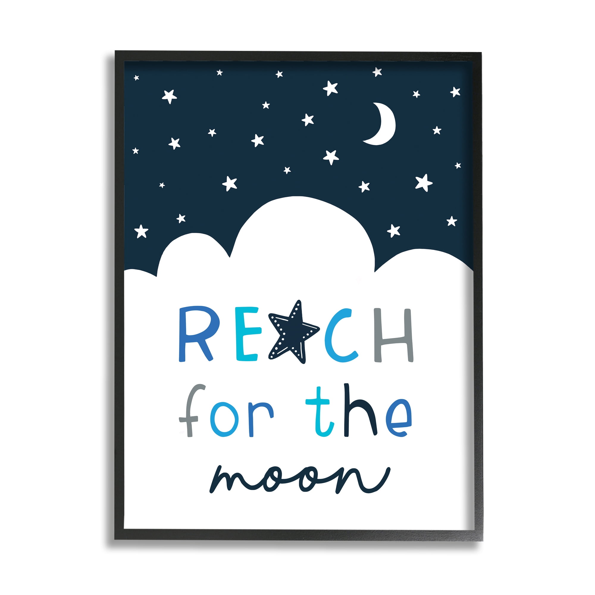 Stupell Industries Reach for Moon Phrase Night Sky Clouds,24 x 30,Designed by Elizabeth Tyndall