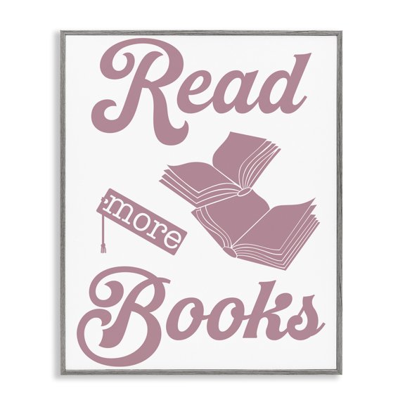Stupell Industries Read More Books Pink Gray Framed Giclee Art, design by Marcus Prime