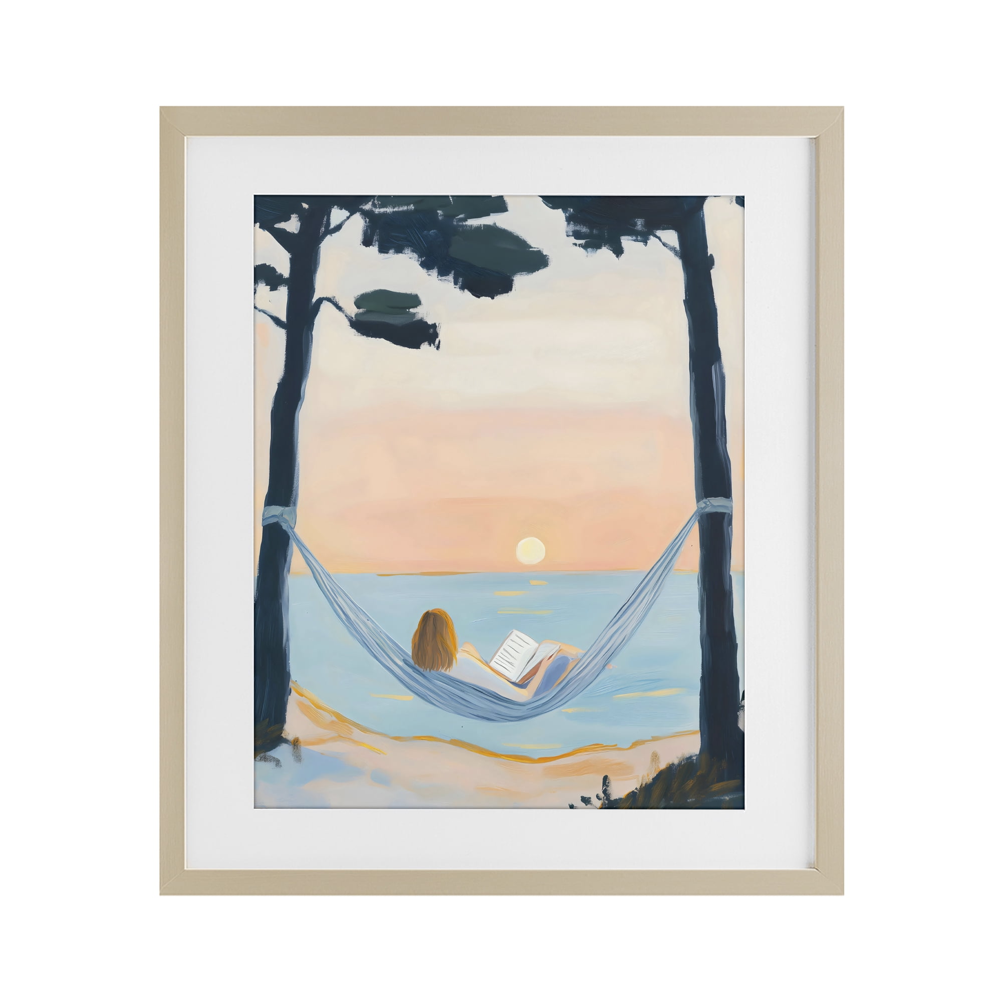 Stupell Industries Reading At Sunset in Hammock Birch Framed Print Under Glass, design by The Prints Vibe