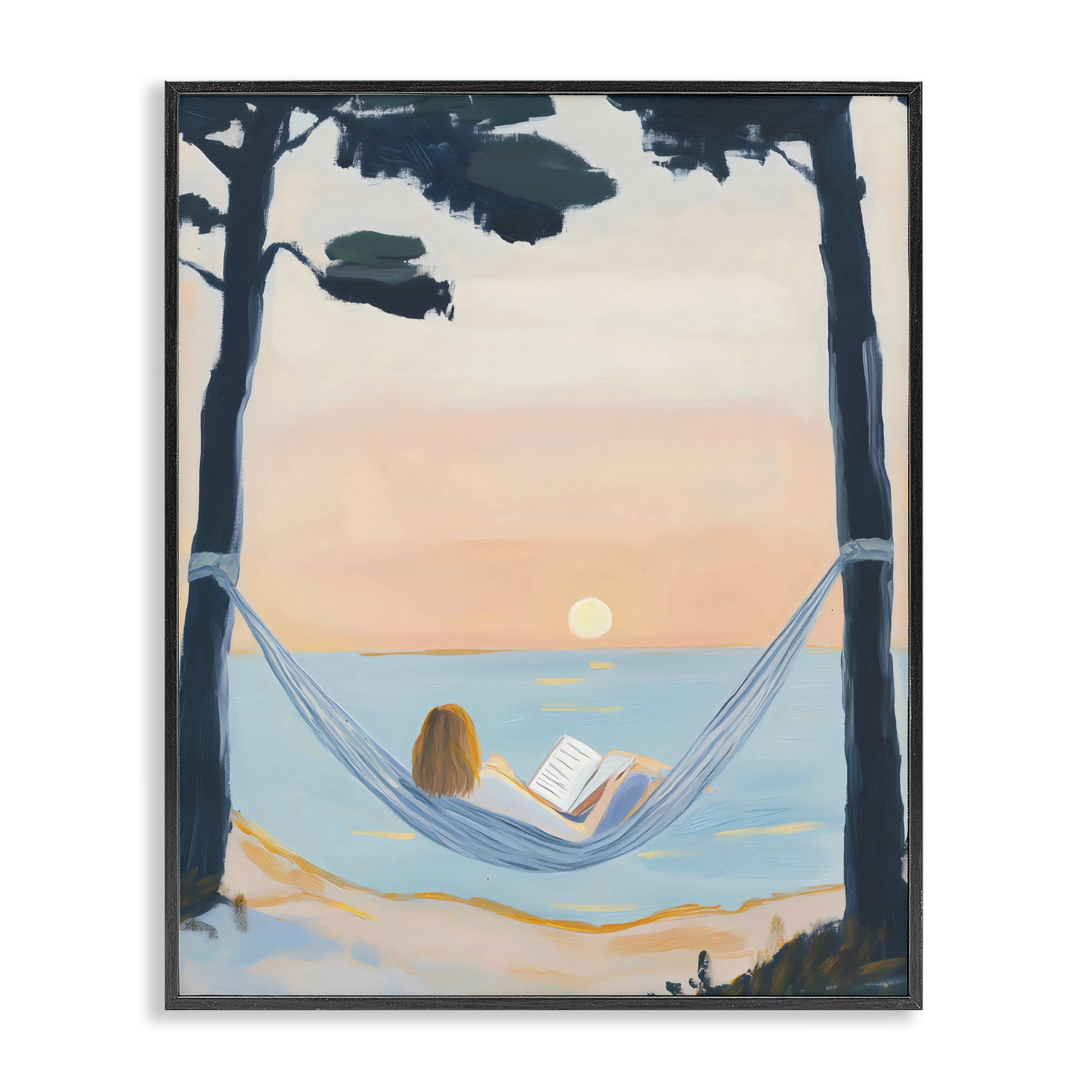 Stupell Industries Reading At Sunset in Hammock Black Framed Giclee Art, design by The Prints Vibe