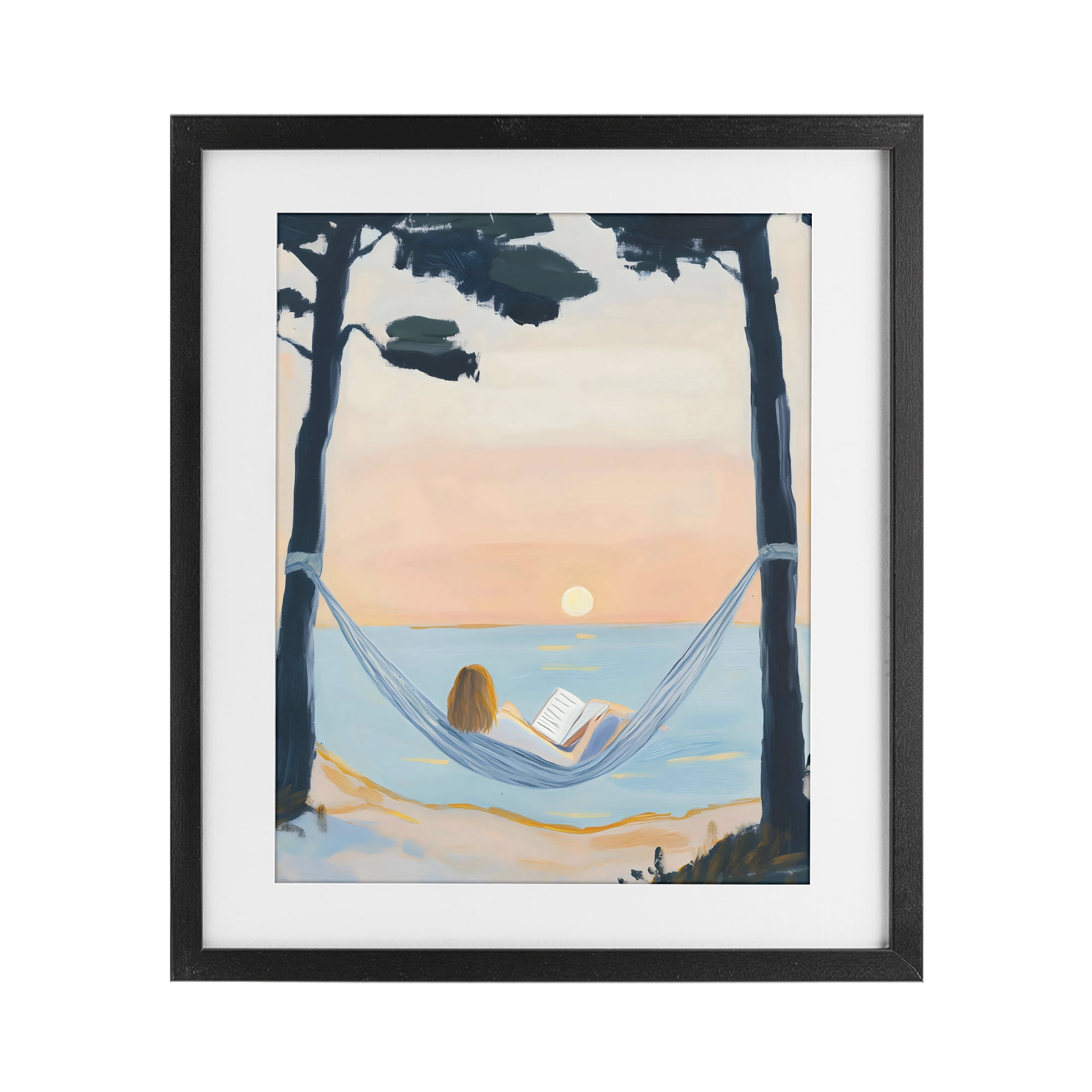 Stupell Industries Reading At Sunset in Hammock Black Framed Print Under Glass, design by The Prints Vibe