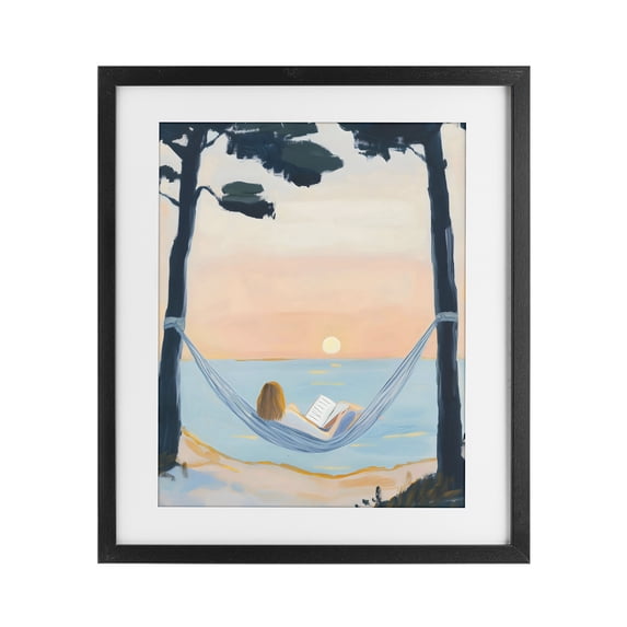 Stupell Industries Contemporary Reading At Sunset in Hammock Black Framed Print Under Glass, 13 x 16, by The Prints Vibe