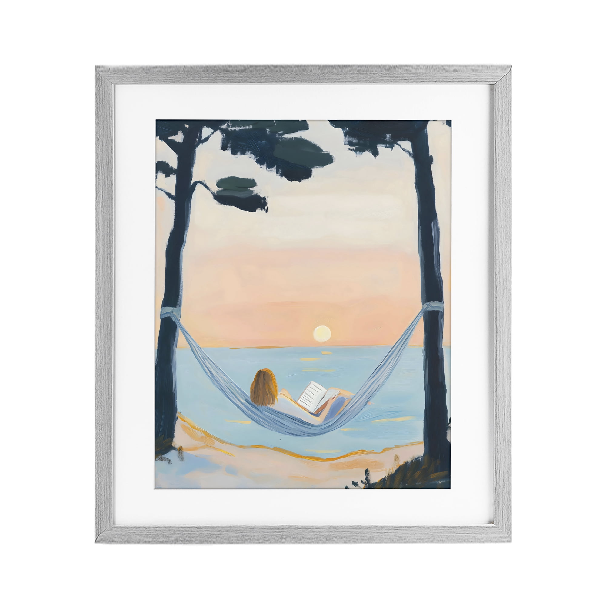 Stupell Industries Reading At Sunset in Hammock Gray Framed Print Under Glass, design by The Prints Vibe