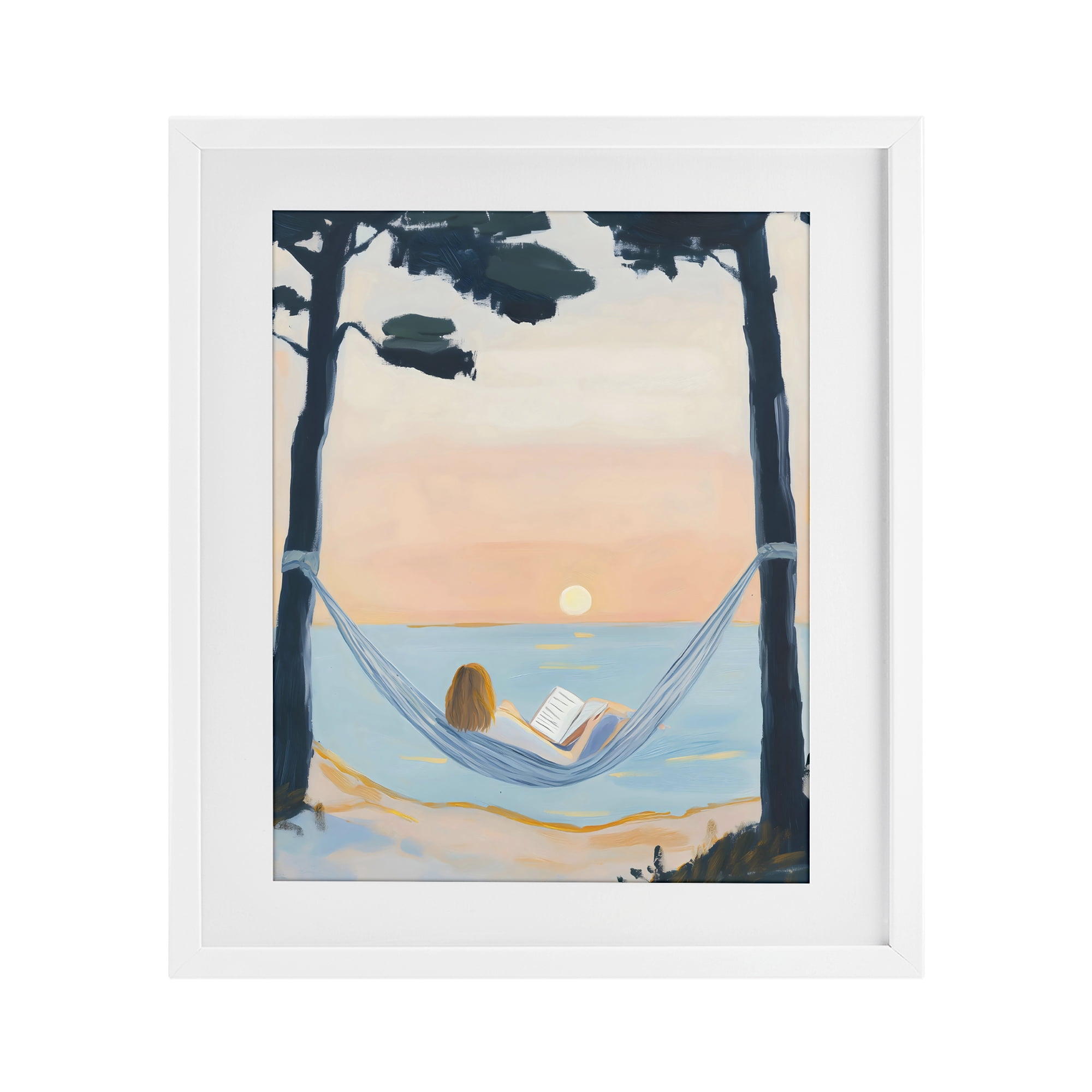 Stupell Industries Reading At Sunset in Hammock White Framed Print Under Glass, design by The Prints Vibe