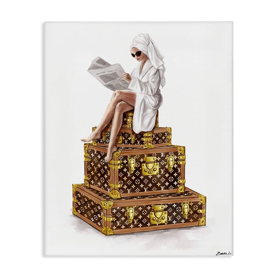 Stupell Industries Reading Atop Suitcases Canvas Wall Art design by Ziwei Li, 48 x 36