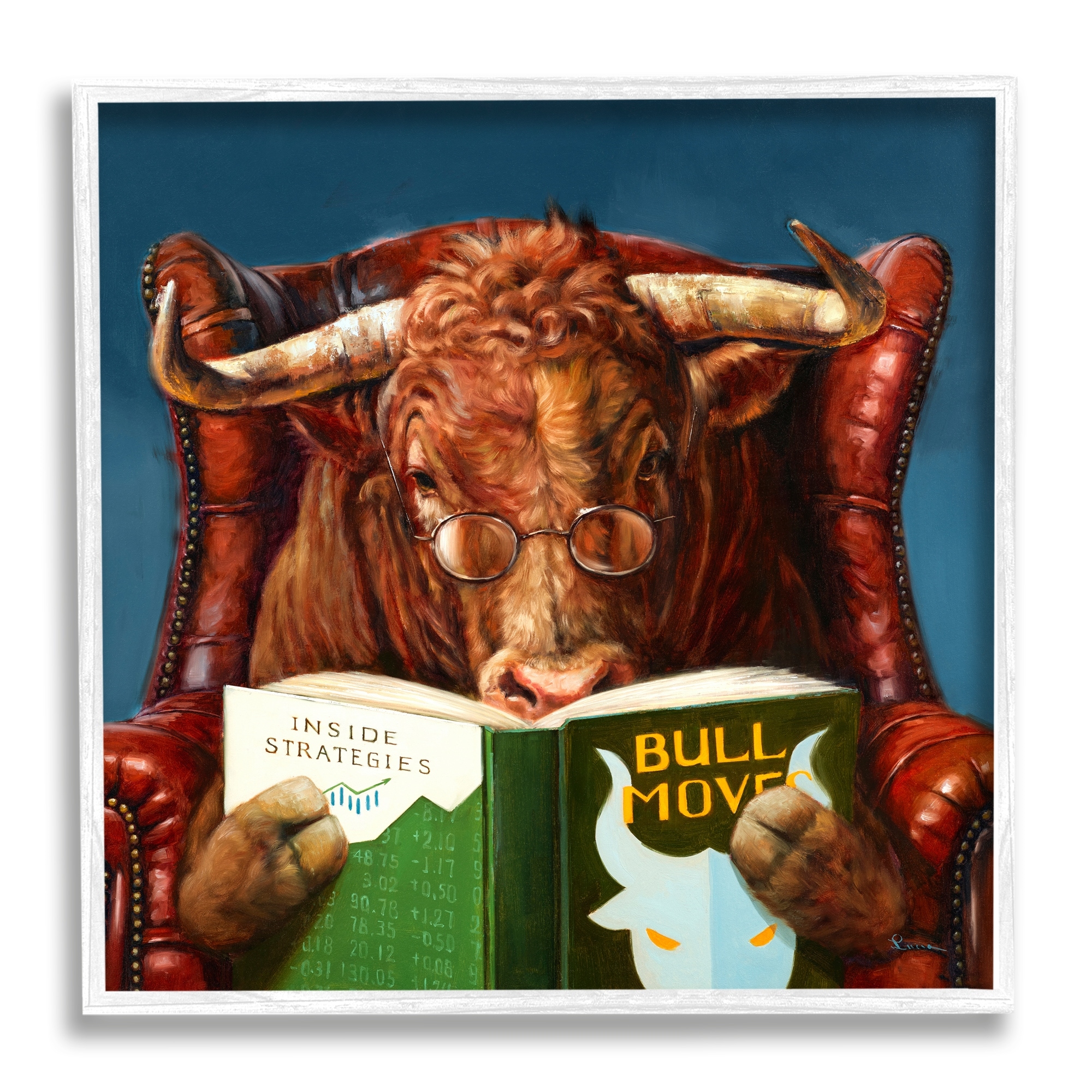 Stupell Industries Reading Longhorn Bull Red Sofa Animal Farm Literature,12 x 12, Design by Lucia Heffernan