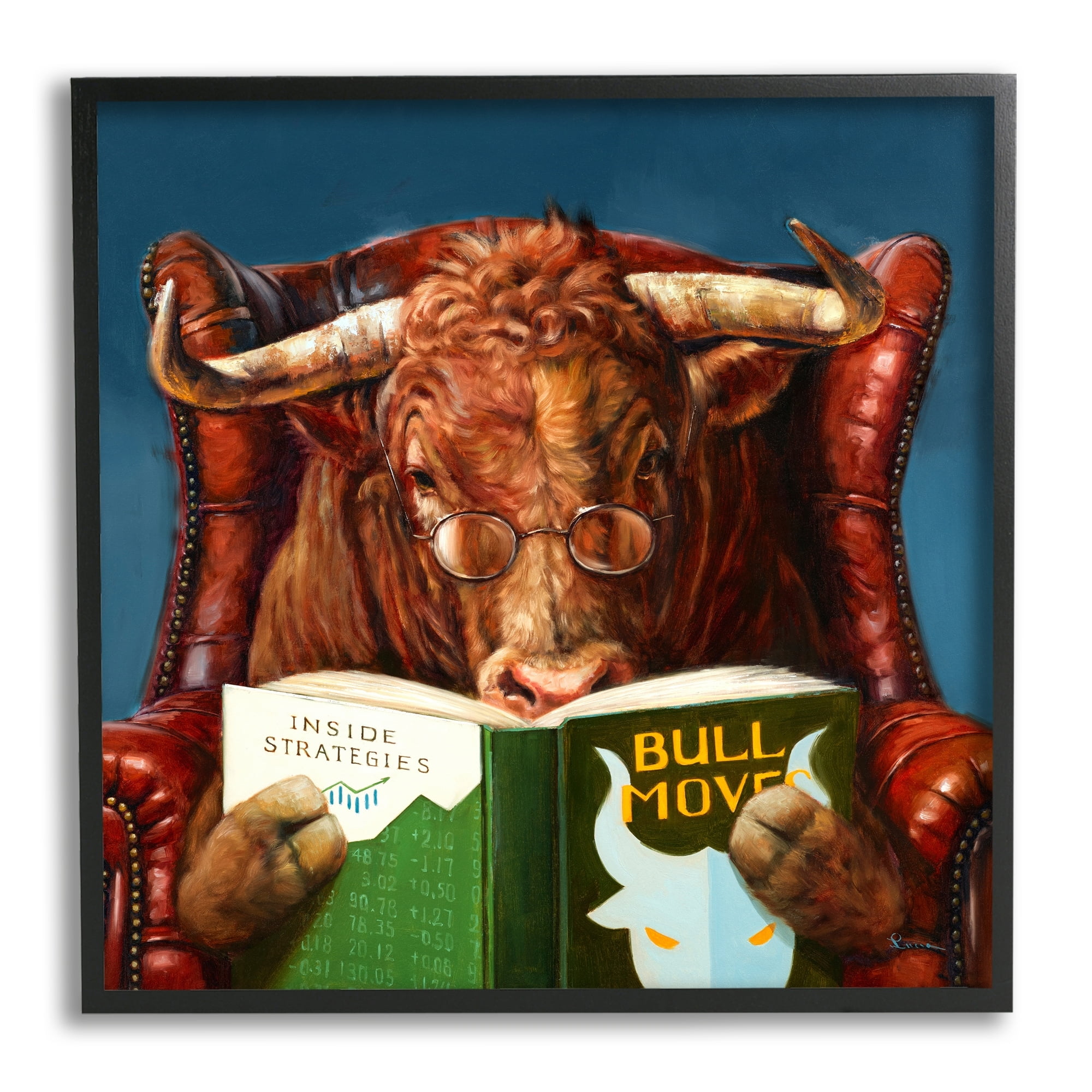 Stupell Industries Reading Longhorn Bull Red Sofa Animal Farm Literature,17 x 30, Design by Lucia Heffernan