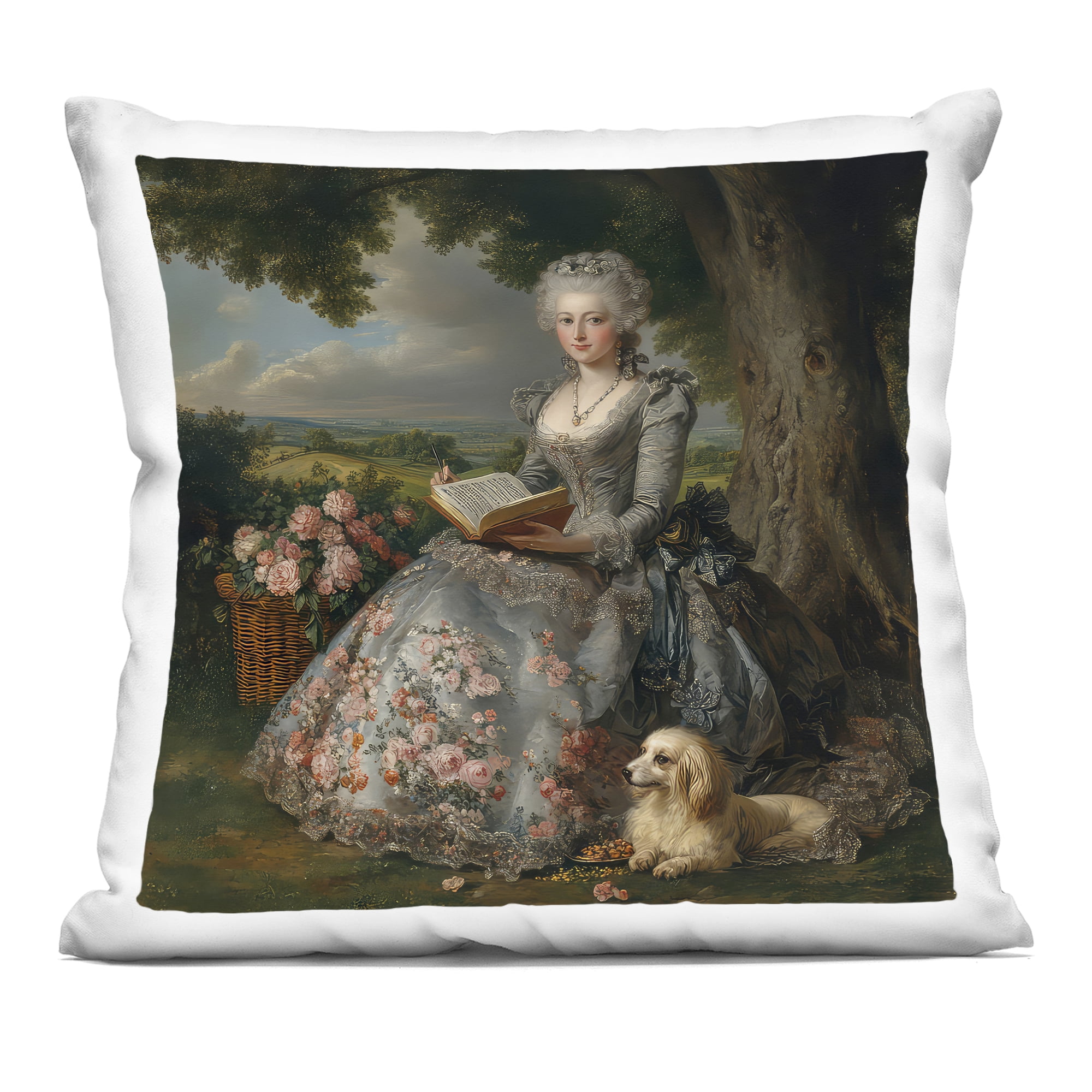 Stupell Industries Reading Rococo Lady with Dog Decorative Printed Throw Pillow, design by The Wands Want, 18 x 7 x 18