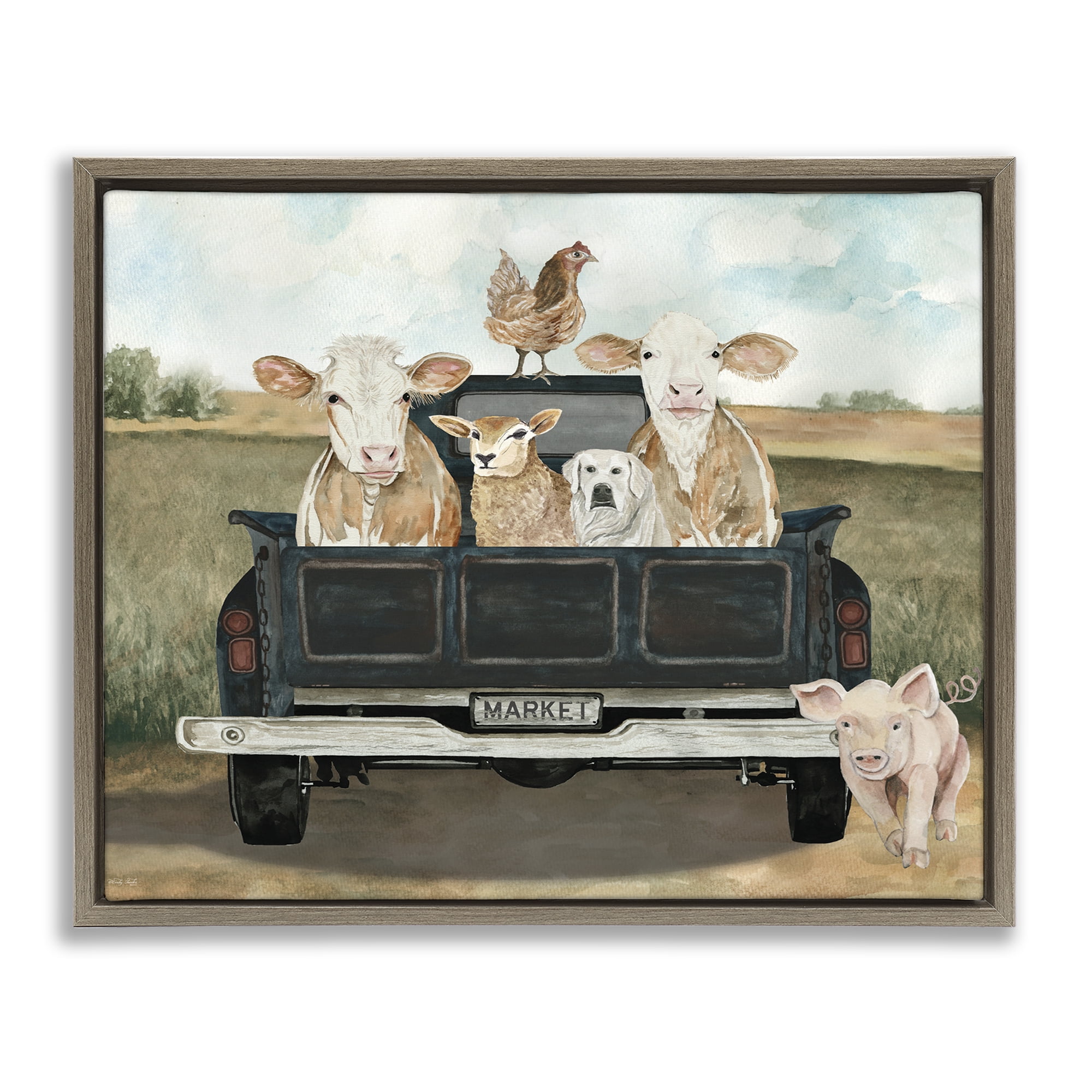 Stupell Industries Ready For A Farm Ride Brown Framed Floater Canvas Wall Art, design by Cindy Jacobs