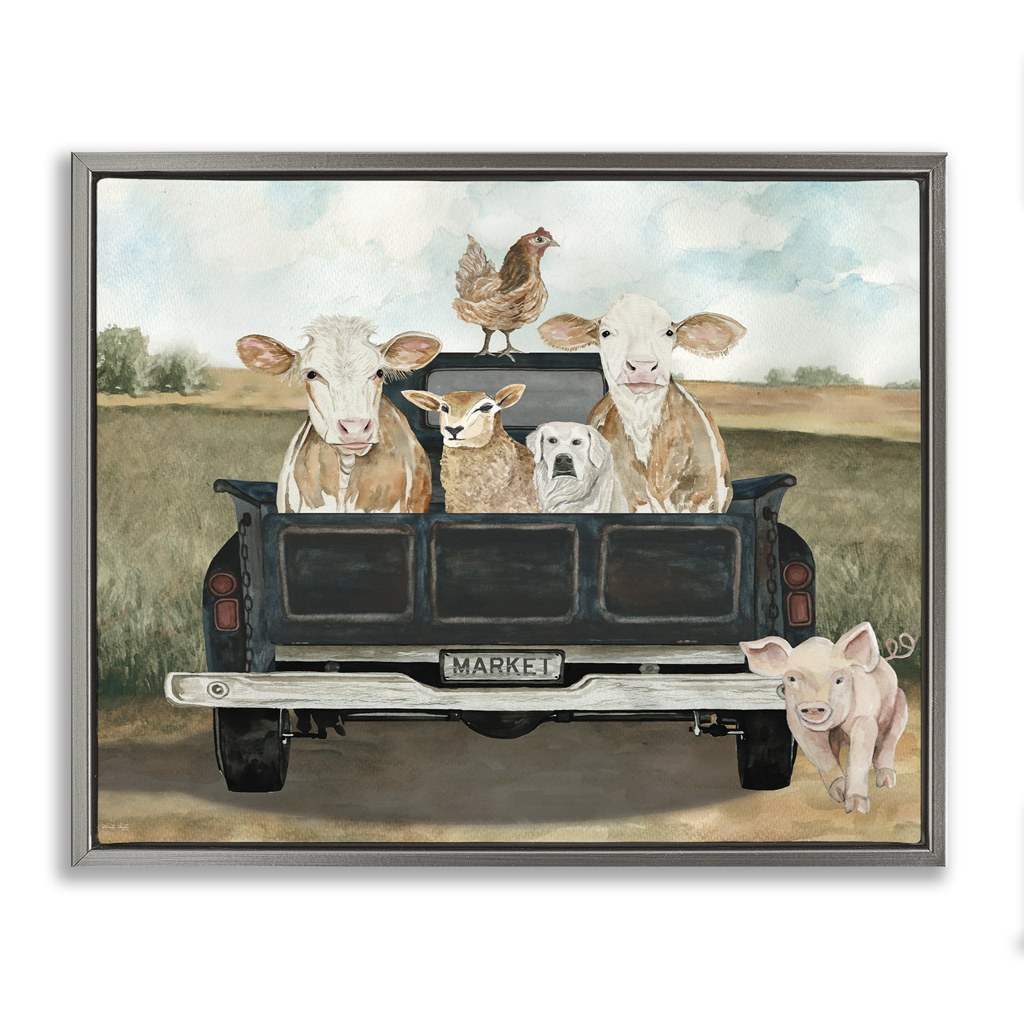Stupell Industries Ready For A Farm Ride Gray Framed Floater Canvas Wall Art, design by Cindy Jacobs