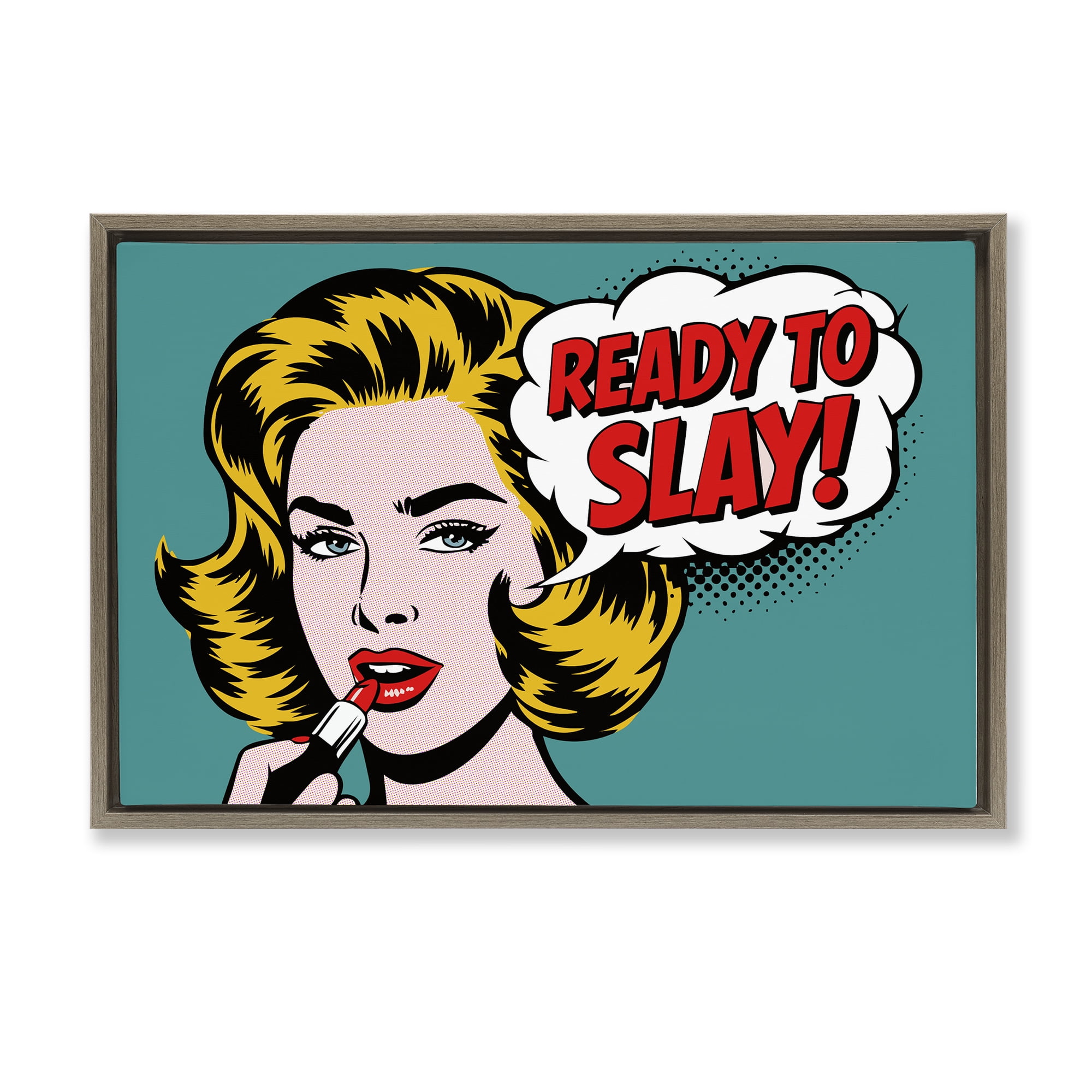 Stupell Industries Ready To Slay Pop Lipstick Brown Framed Floater Canvas Wall Art, design by Andreas Magnusson