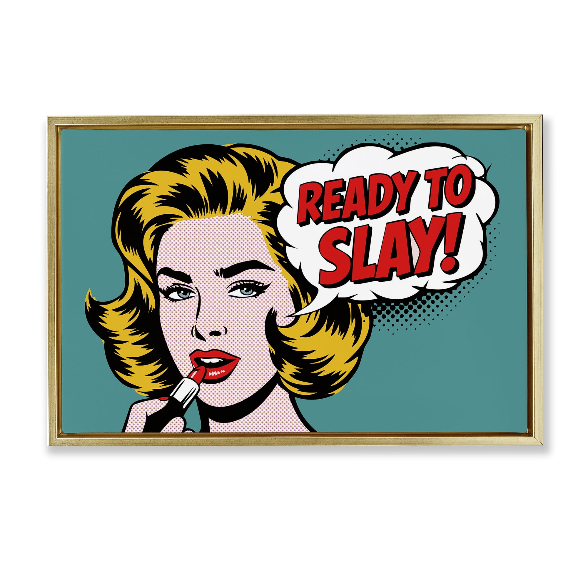 Stupell Industries Ready To Slay Pop Lipstick Gold Framed Floater Canvas Wall Art, design by Andreas Magnusson