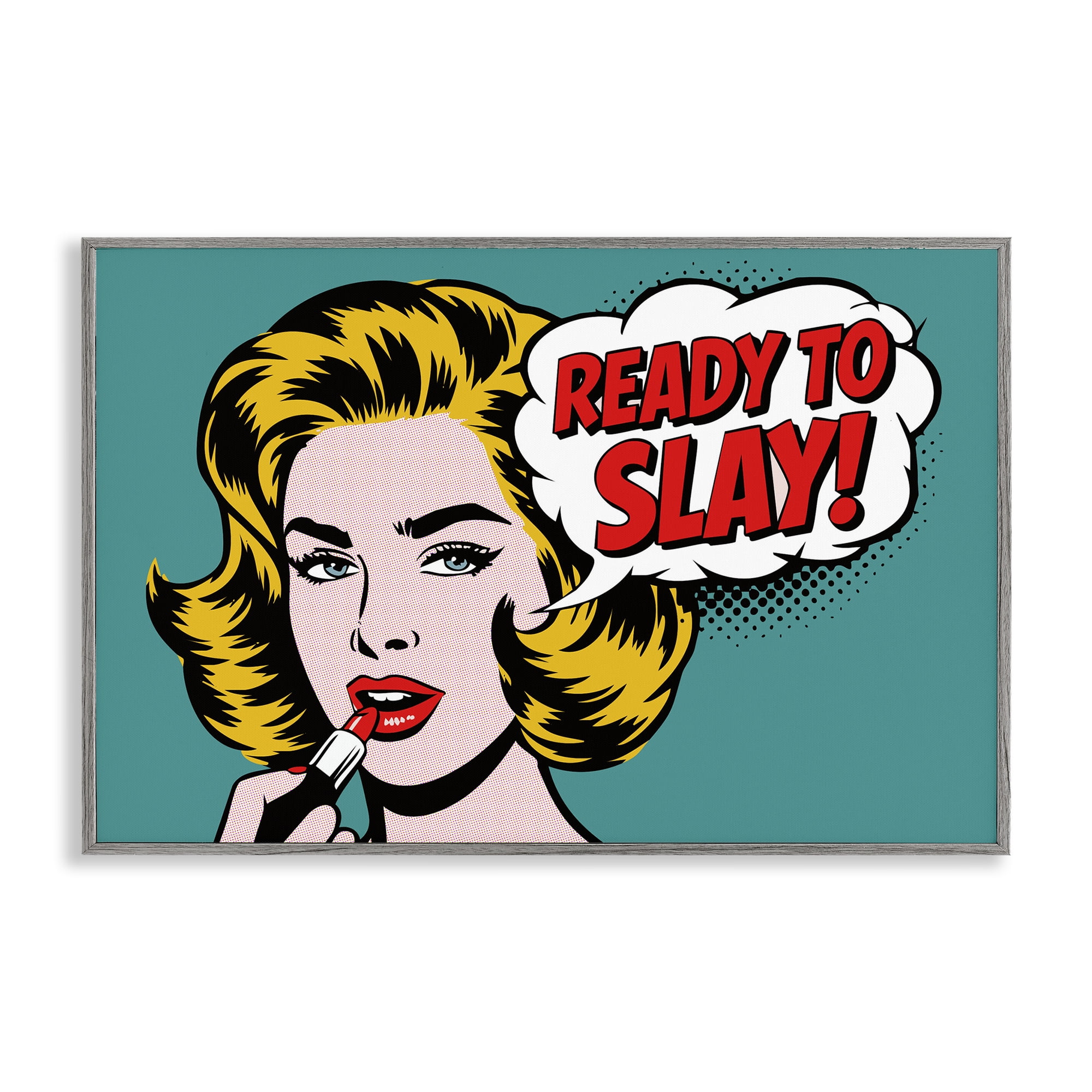 Stupell Industries Ready To Slay Pop Lipstick Gray Framed Giclee Art, design by Andreas Magnusson