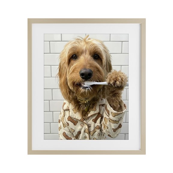 Stupell Industries Realistic Dog Brushing Teeth Birch Framed Print Under Glass, design by Abigail Walker