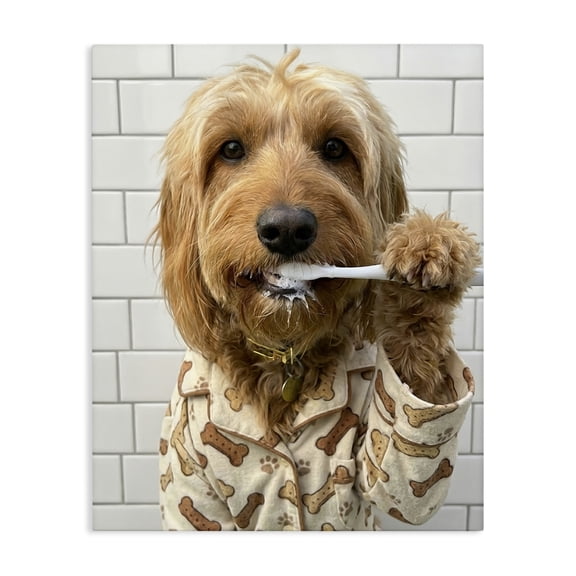 Stupell Industries Realistic Dog Brushing Teeth Canvas Wall Art, design by Abigail Walker